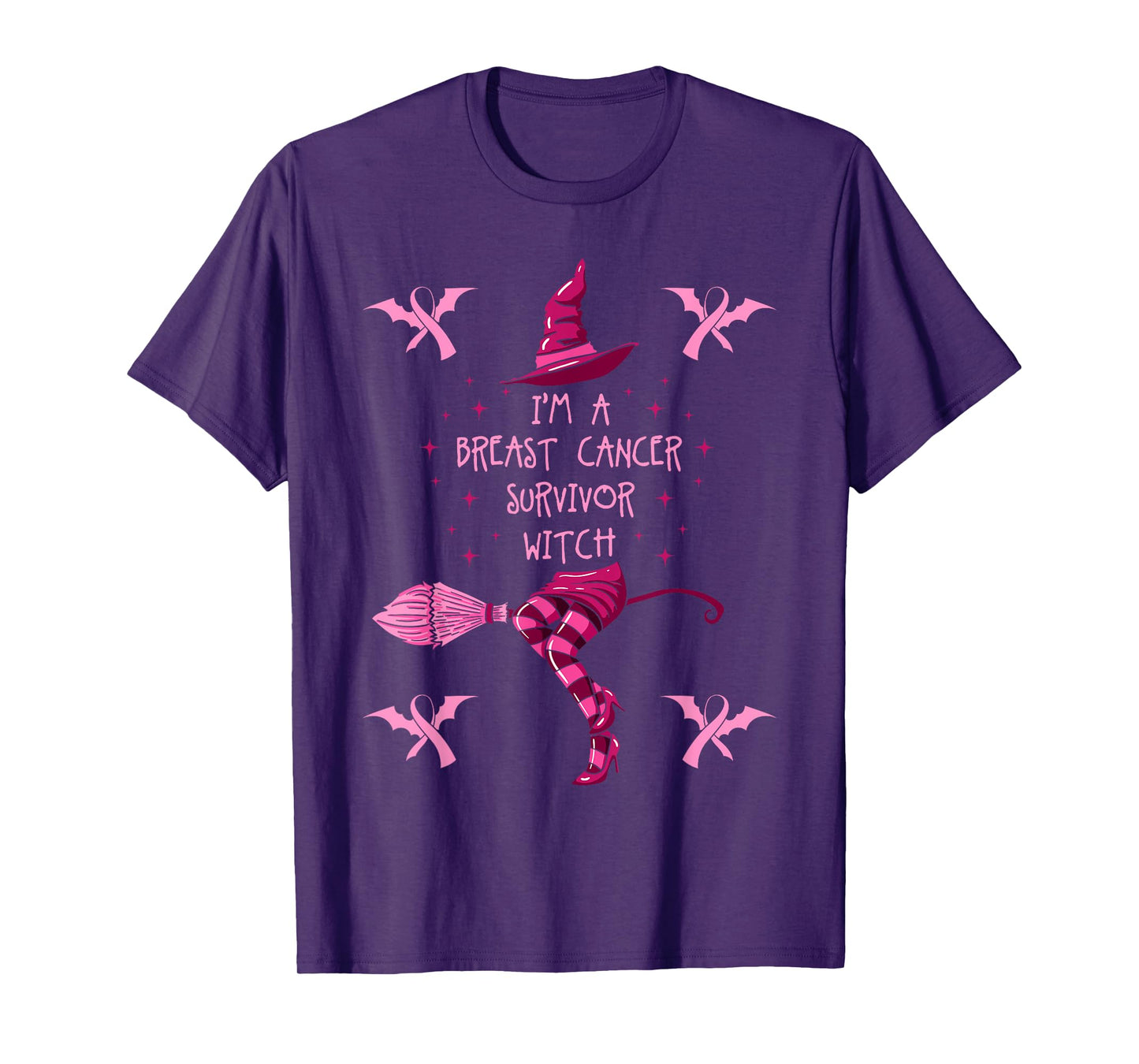 Breast Cancer Halloween Party Witch Pink Ribbon Survivor T-Shirt