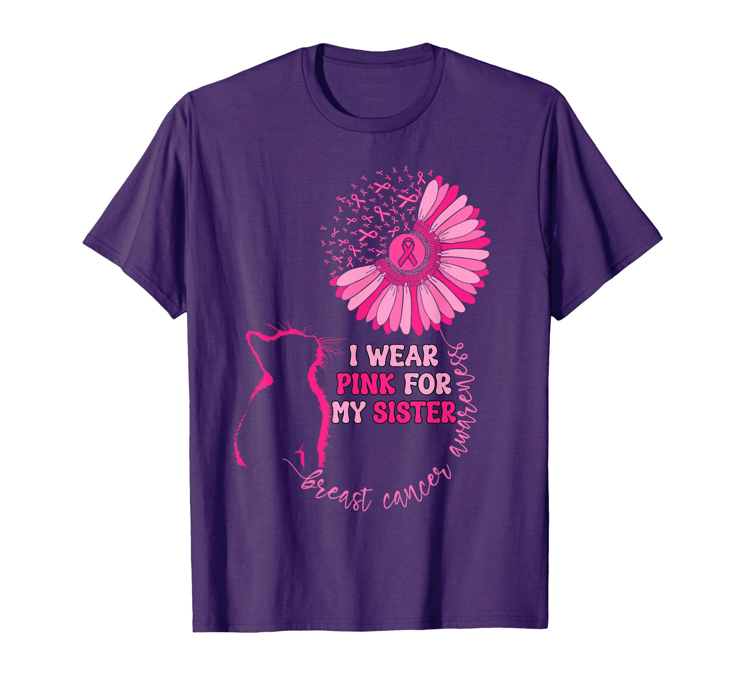 Groovy I Wear Pink For My Sister Breast Cancer Awareness Cat T-Shirt