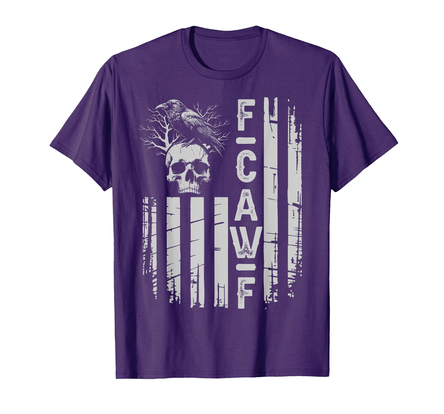 Fcawf Crow US Flag Black Bird Skull Goth F Caw F Adult Humor T-Shirt