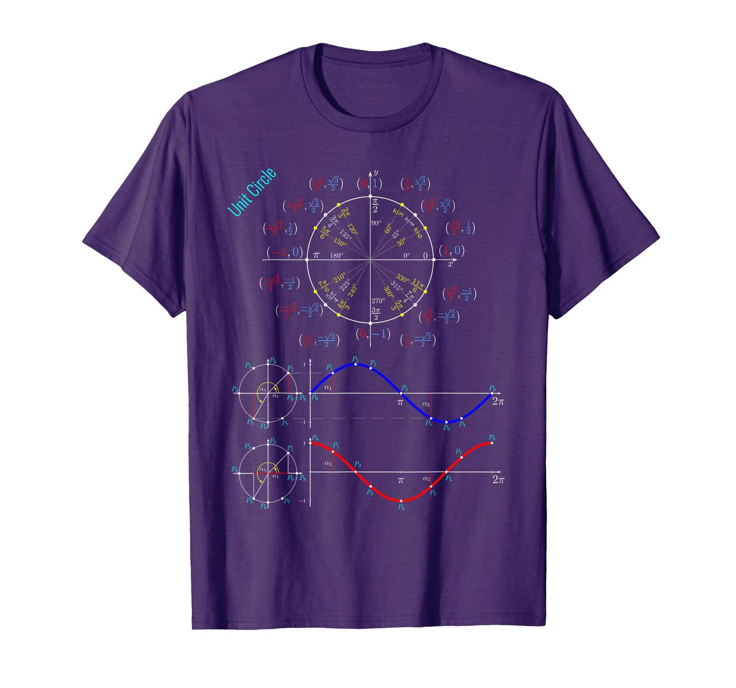Unit Circle with Pi, Sine & Cosine for Maths & Physics Fans T-Shirt