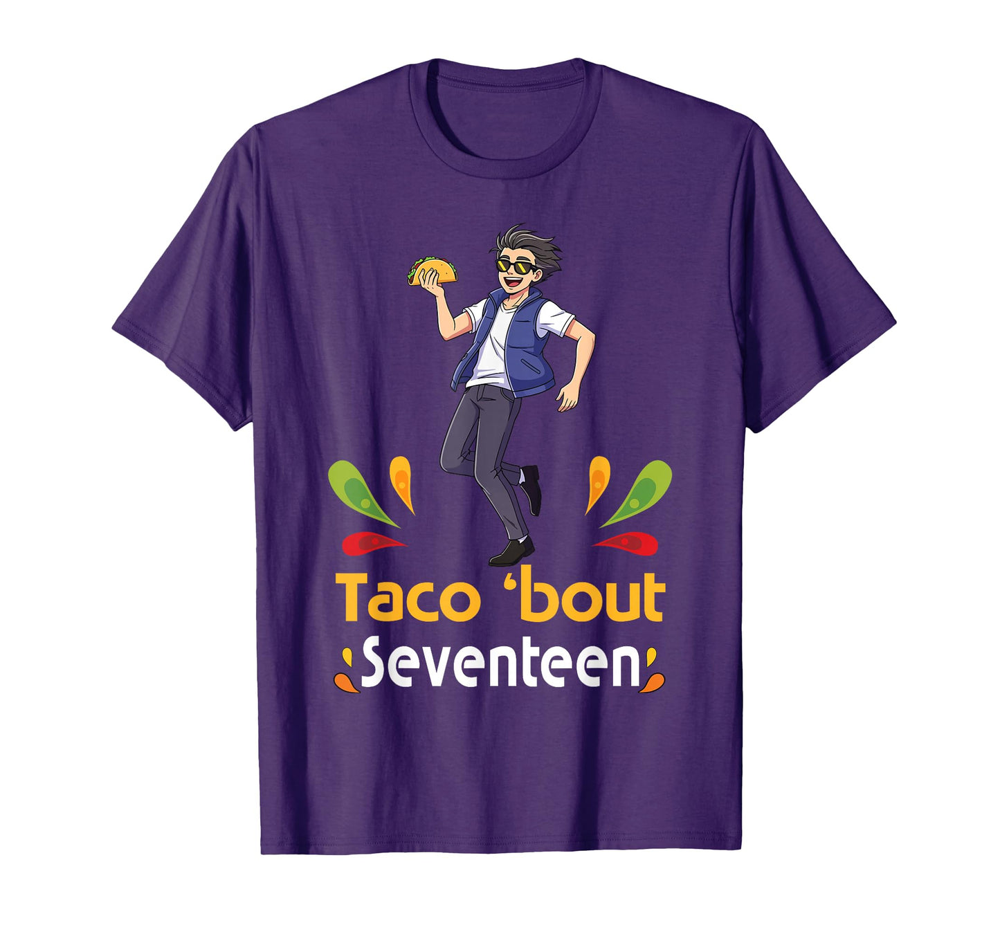 Cute Boy with Tacos Happy Birthday Taco Bout 17 Years Old T-Shirt