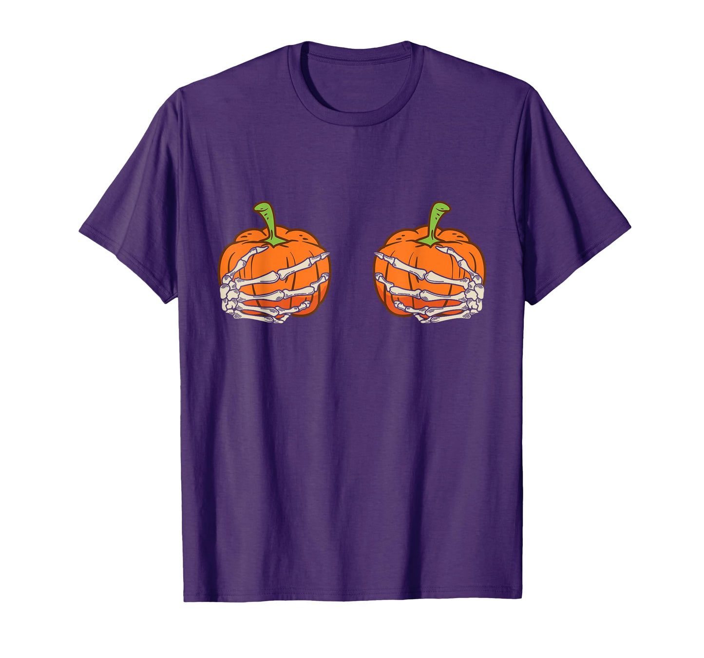 Skeleton Hands Pumpkin Boobs Funny Adult Costume Halloween T-Shirt