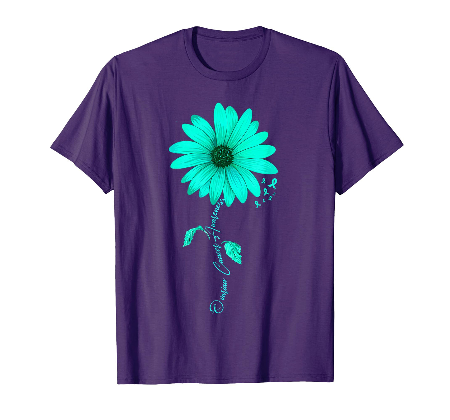 Sunflower Ovarian Cancer Awareness Teal ribbon T-Shirt