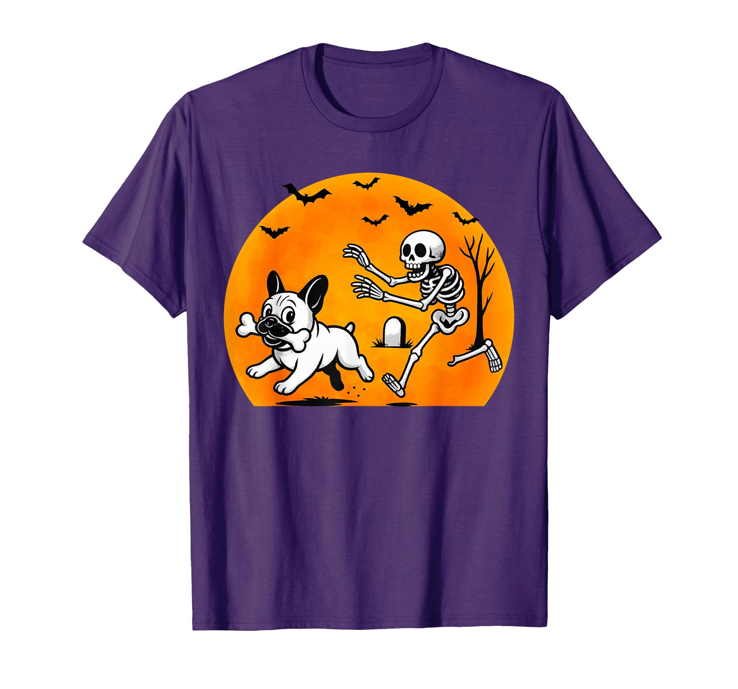 Halloween Skeleton Chasing French Bulldog Pet Lover Dog Mom T-Shirt