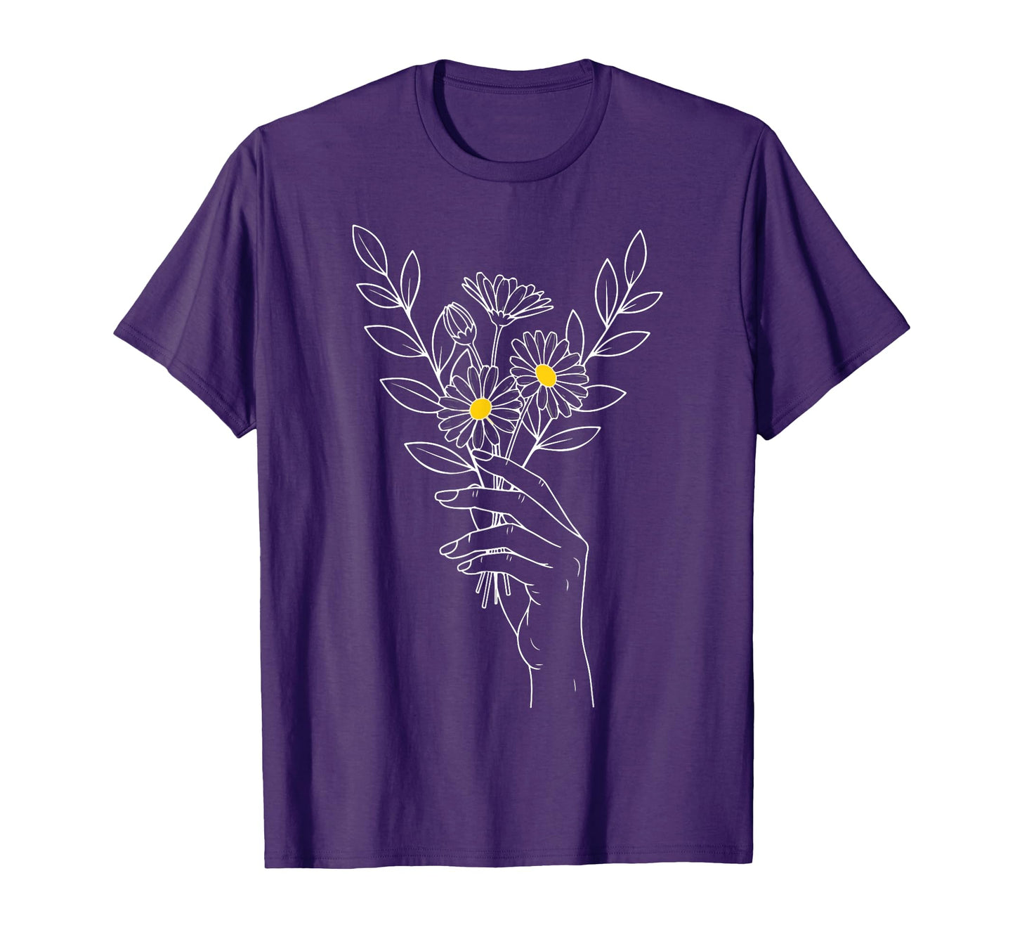 Minimalist Wildflower Art Subtle Foxglove Daisy Tulip T-Shirt