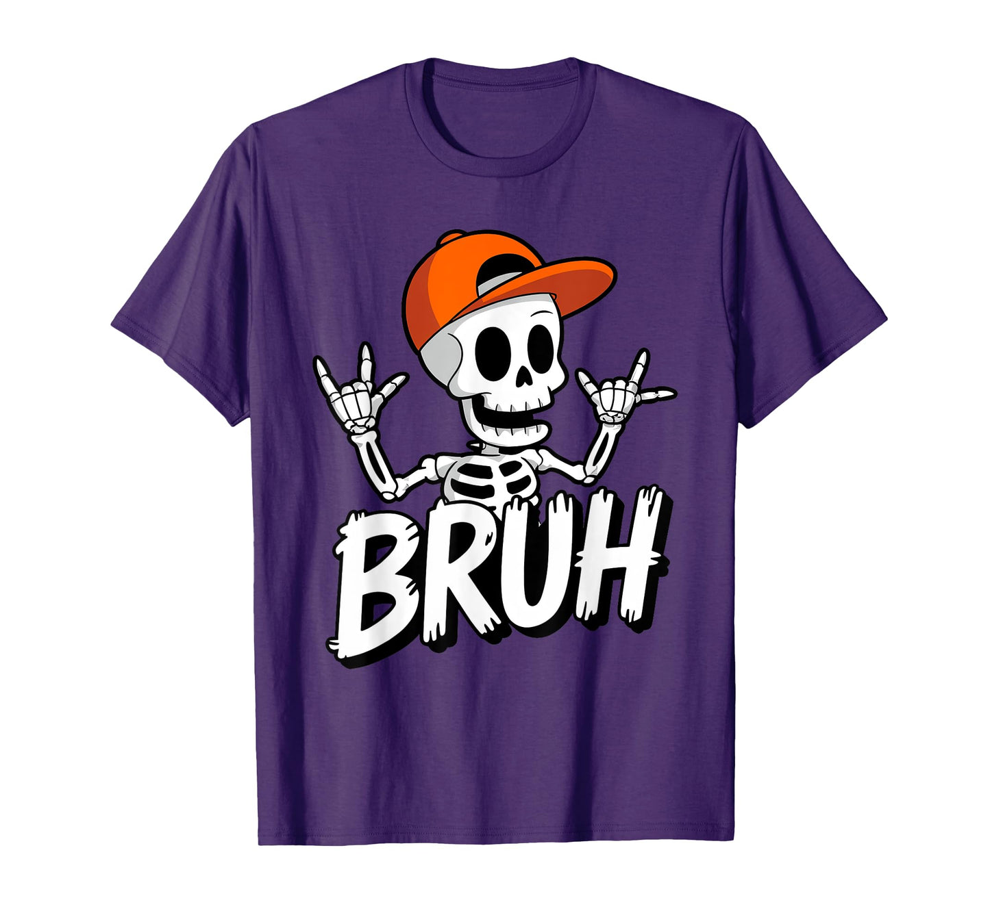 Rock Hand Sign Funny Halloween Skeleton Bruh for Boys Kids T-Shirt