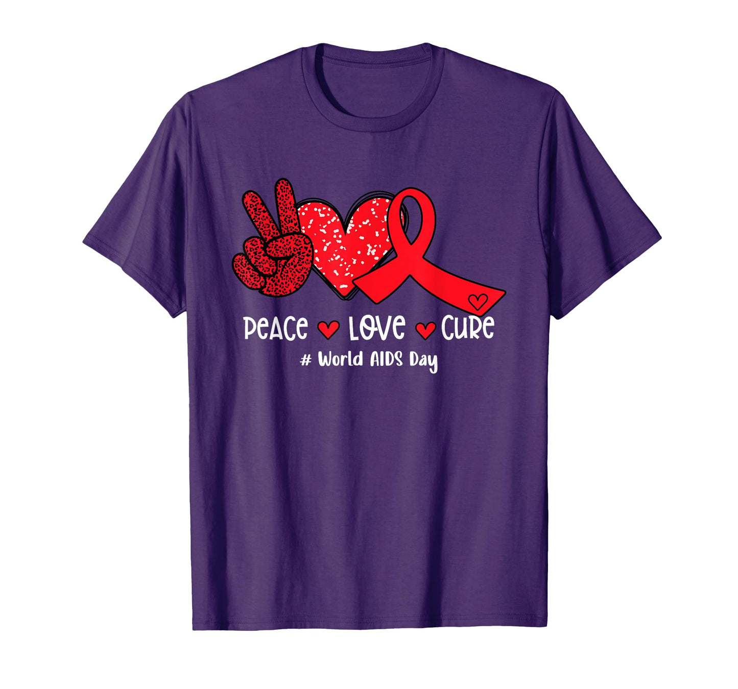 Red Ribbon Peace Love Cure World AIDS Day T-Shirt