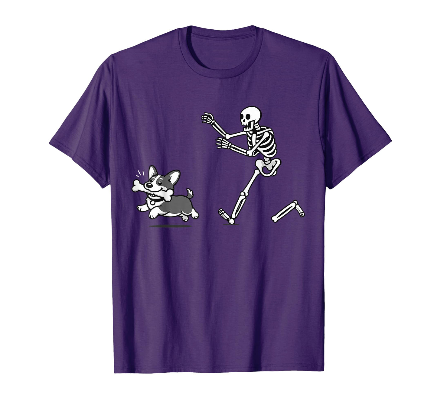 Skeleton Chasing Corgi Halloween Vibe Corgi Dog Lover T-Shirt