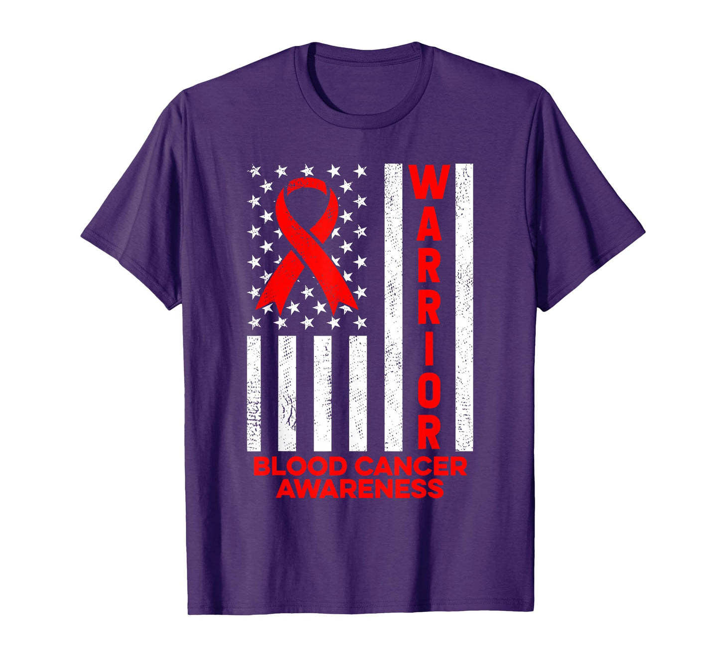 Blood Cancer Awareness Warrior American Flag Red Ribbon T-Shirt