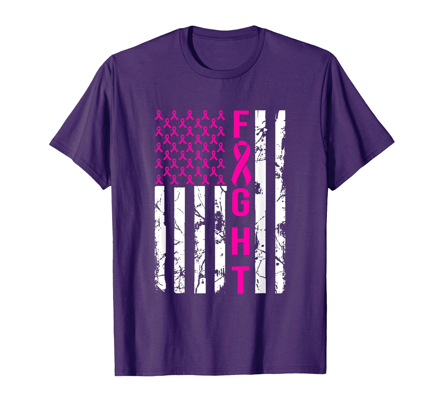 Breast Cancer Awareness FIGHT American Flag Pink Ribbon Women Men T-Shirt