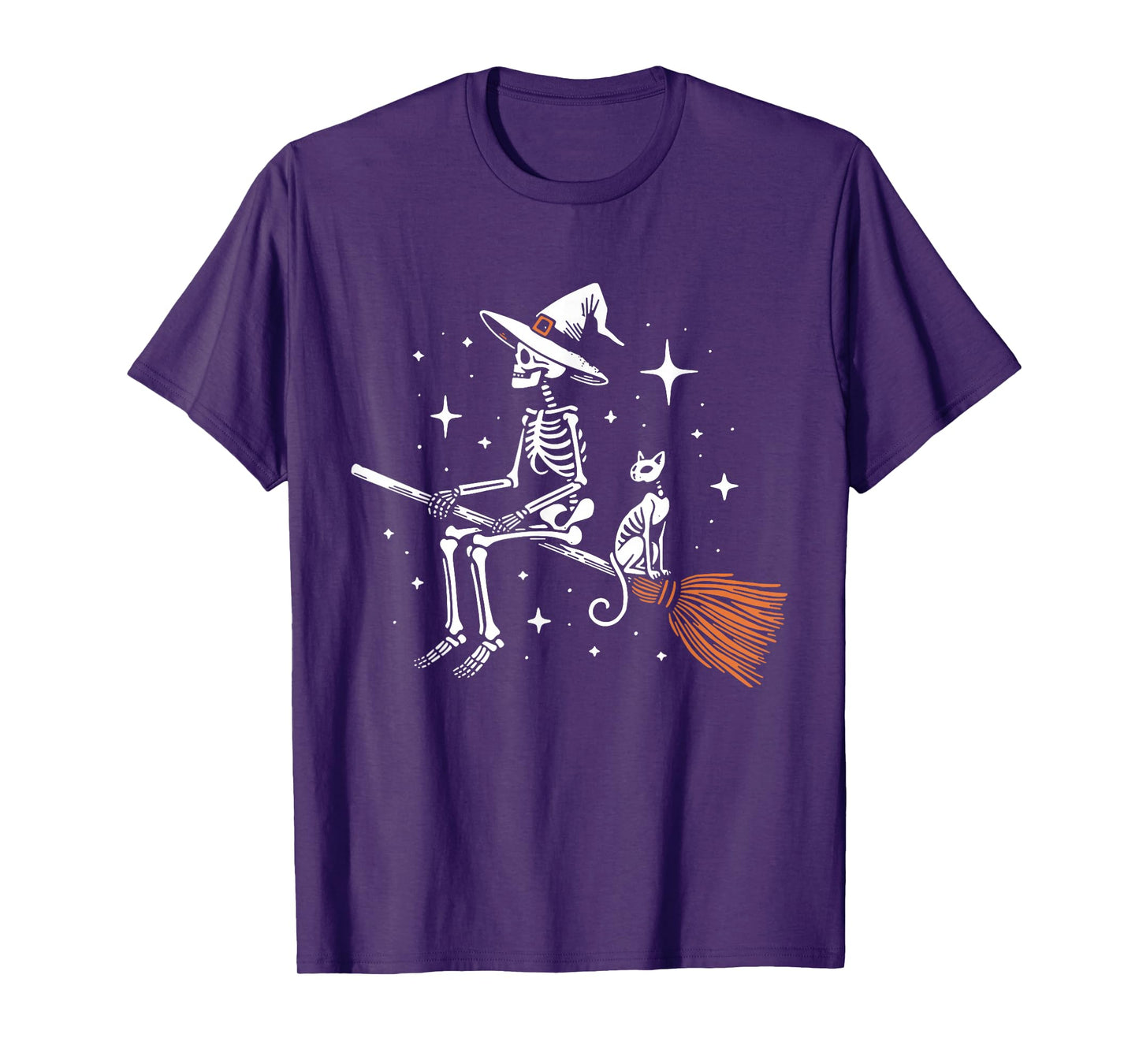 Skeleton Witch Halloween Skeleton Cat Spooky Broom Witch T-Shirt
