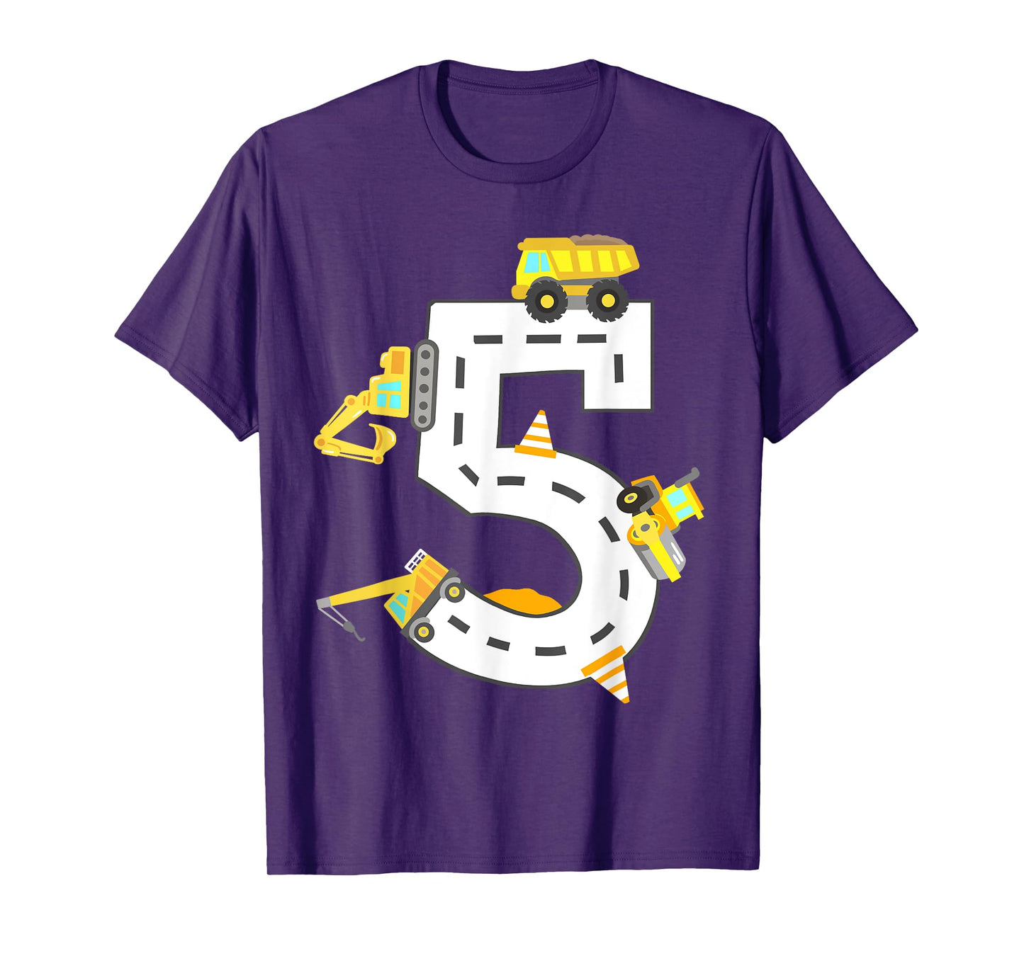 5th Construction Birthday Party Excavator Boys 5 Years Old T-Shirt