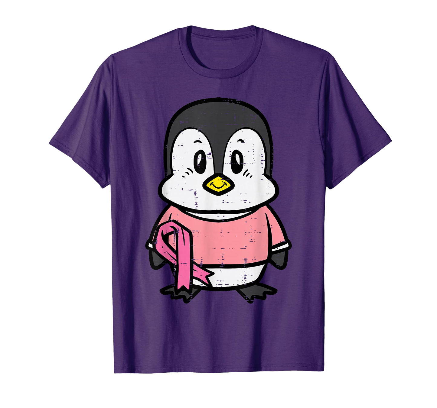 Pink Ribbon Penguin Cute Breast Cancer Awareness Women Kids T-Shirt