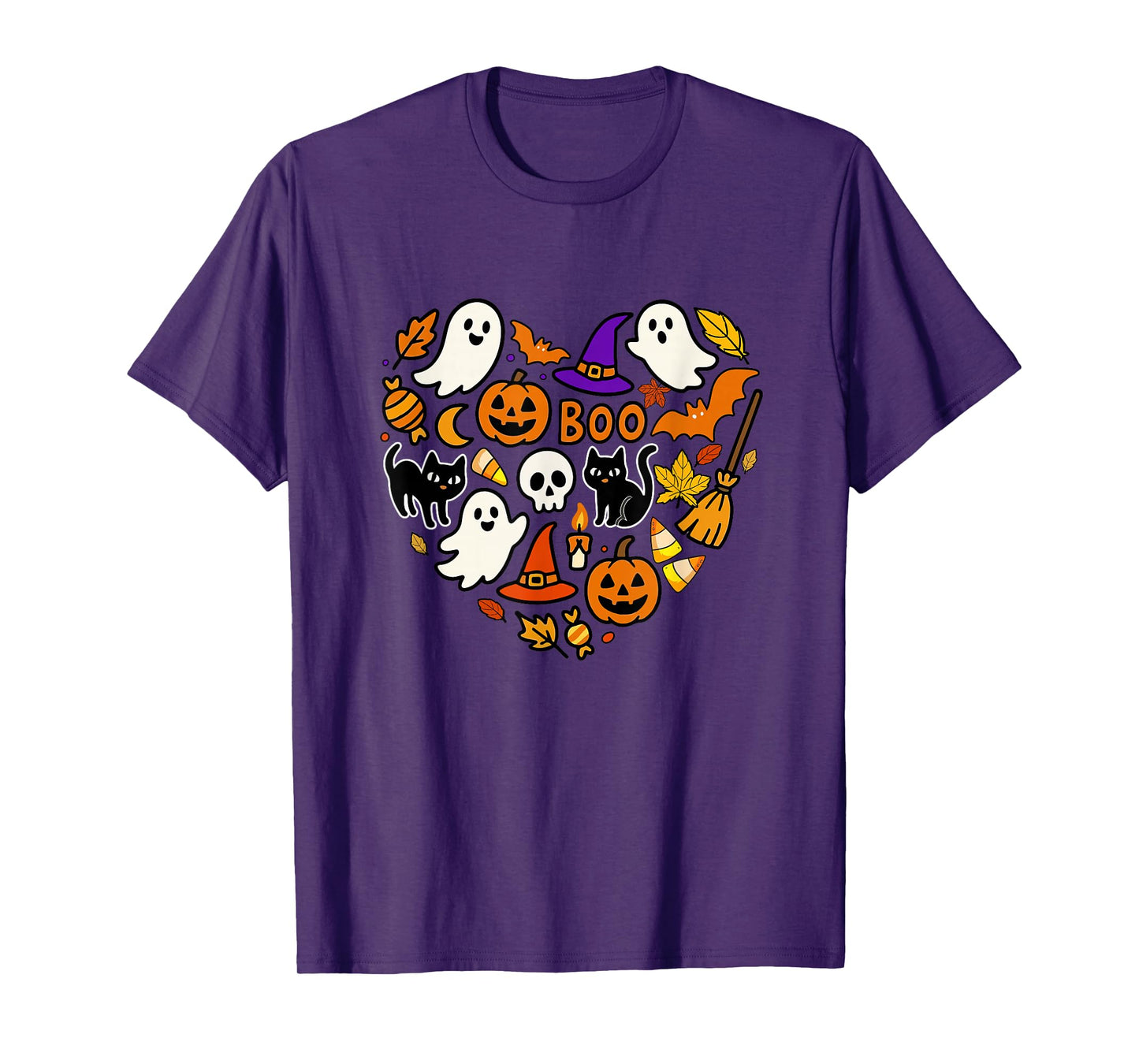 Group Cats Boo Ghosts Candy Corns Halloween Heart Shape T-Shirt