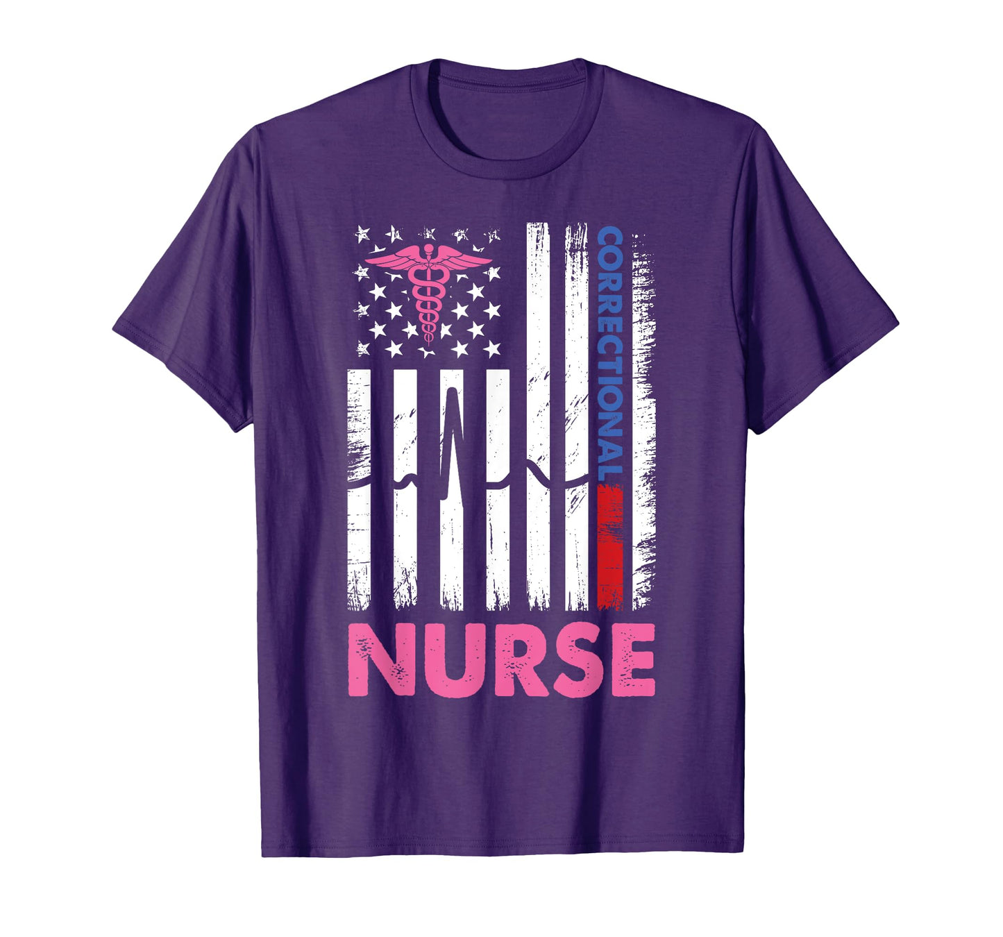 Funny Nurse Correctional American USA Flag Nurses heartbeat T-Shirt