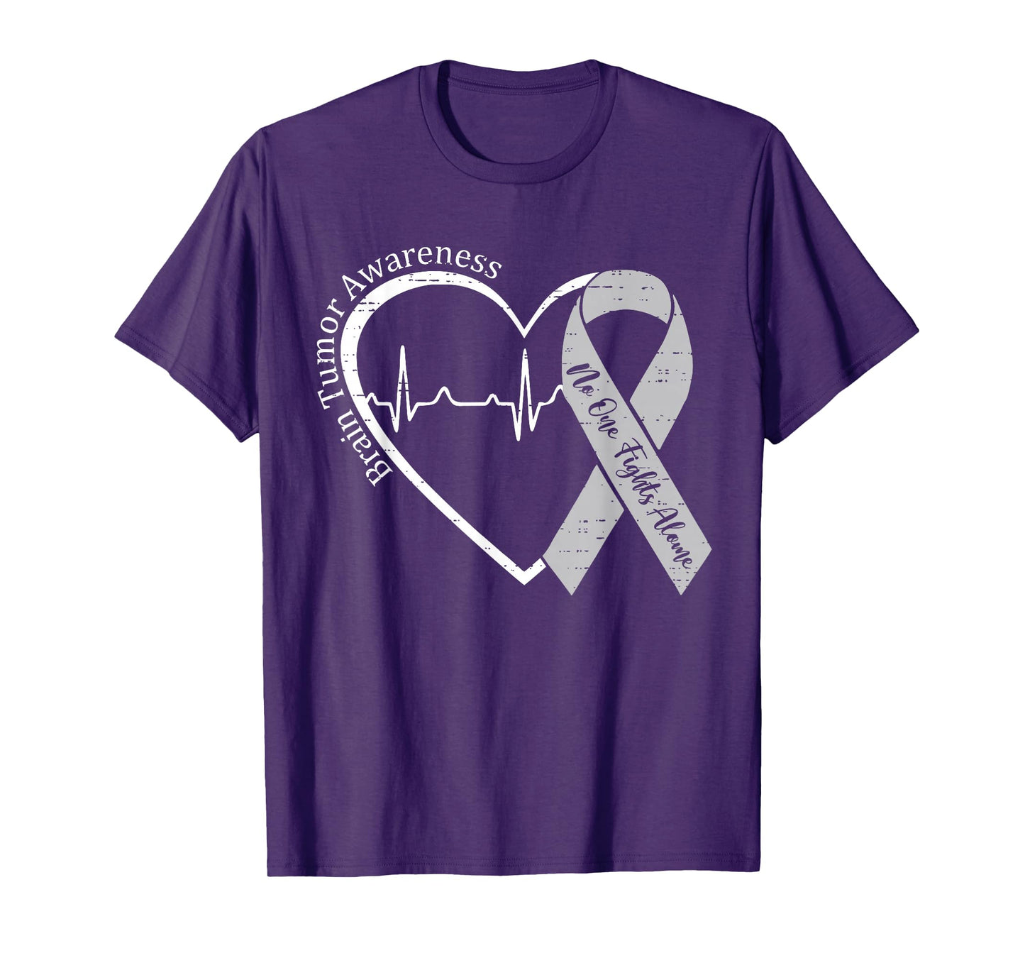 Brain Tumor Awareness Heart Brain Cancer Gray Ribbon Support T-Shirt