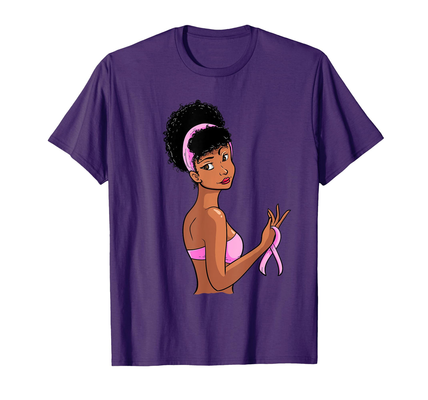 Breast Cancer Awareness Black Afro Women Pink Ribbon Gift T-Shirt
