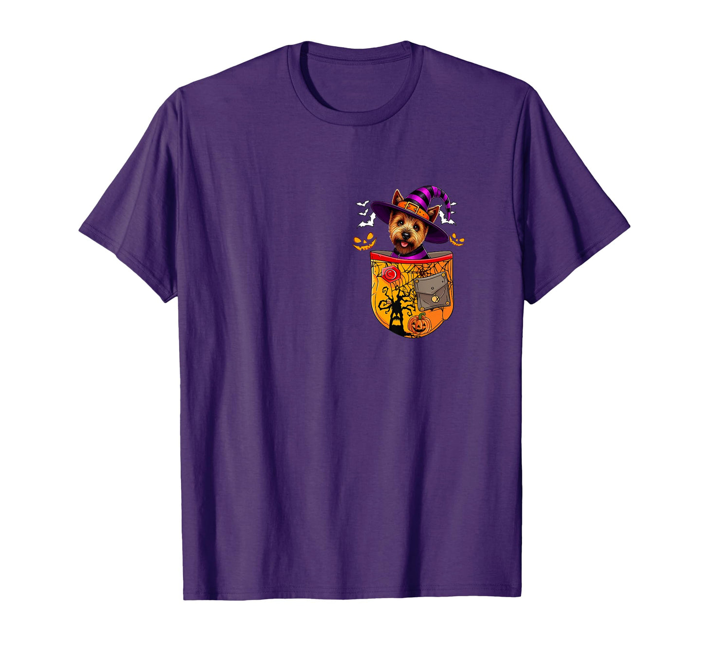 Norwich Terrier As Witch in Pocket Halloween Dog Owner T-Shirt
