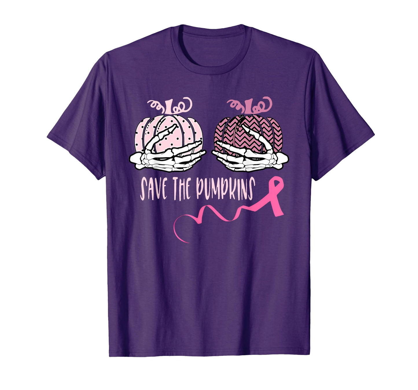 Save The Pumpkins Breast Cancer Awareness Skeleton Halloween T-Shirt