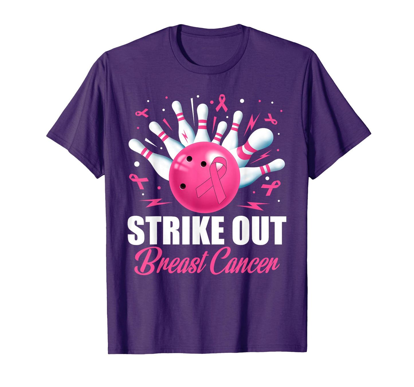 Strike Out Bowling Ball Pins Breast Cancer Pink Ribbon Women T-Shirt