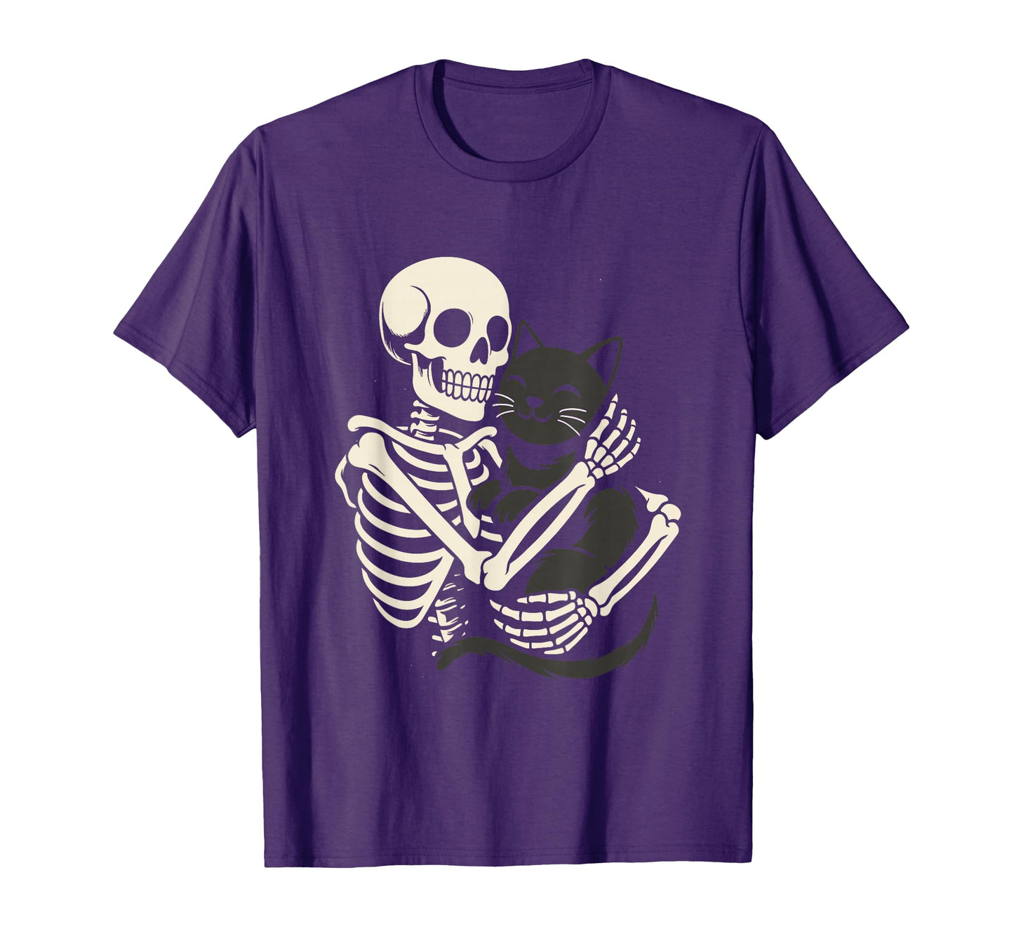 Skeleton Hugging Cat Funny Halloween Spooky Outfit T-Shirt