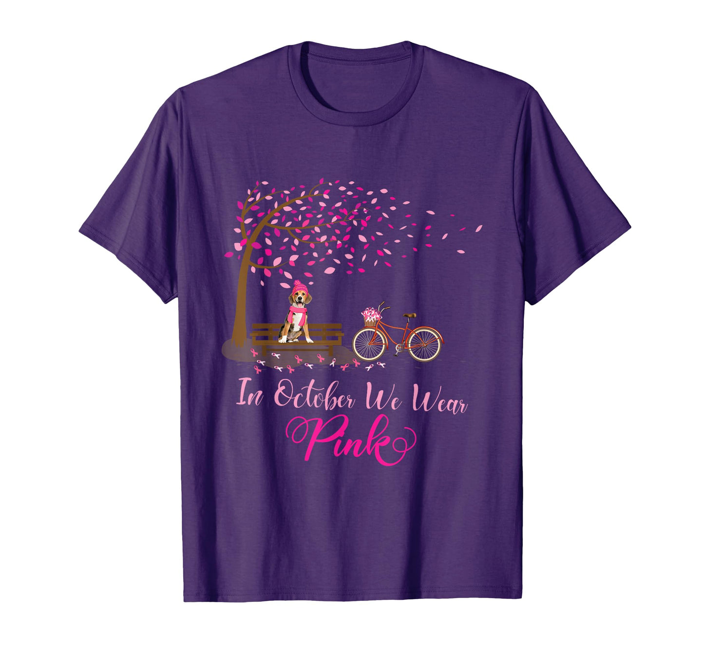 In October We Wear Pink Beagle Fall Leaves Breast Cancer T-Shirt