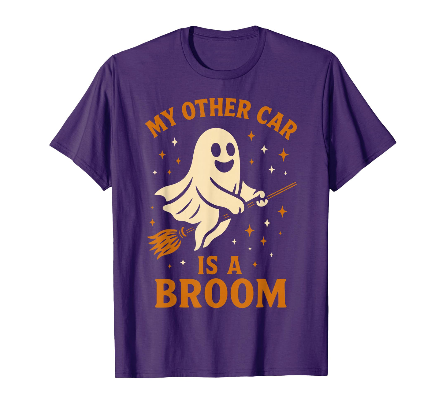 Ghost Riding Broom Funny Spooky Season Cute Halloween T-Shirt