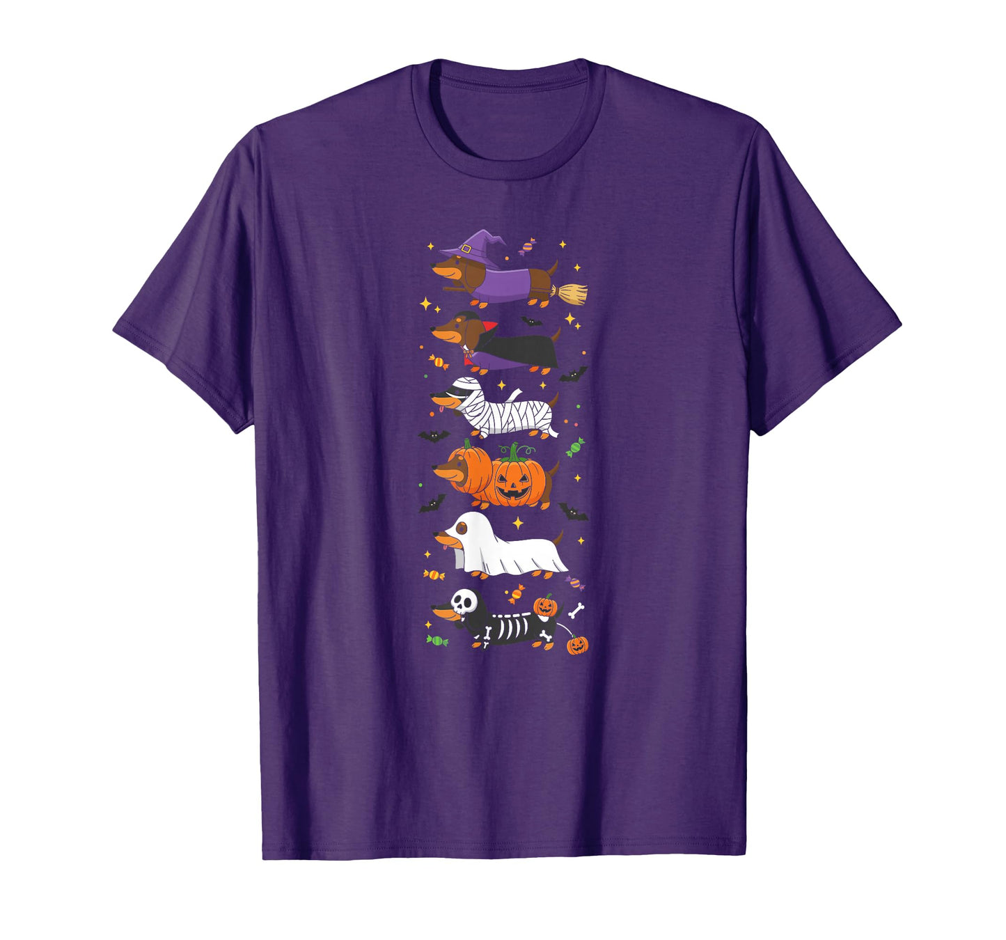 Funny Dachshund Witch Vampire Halloween Kids Mens Womens T-Shirt