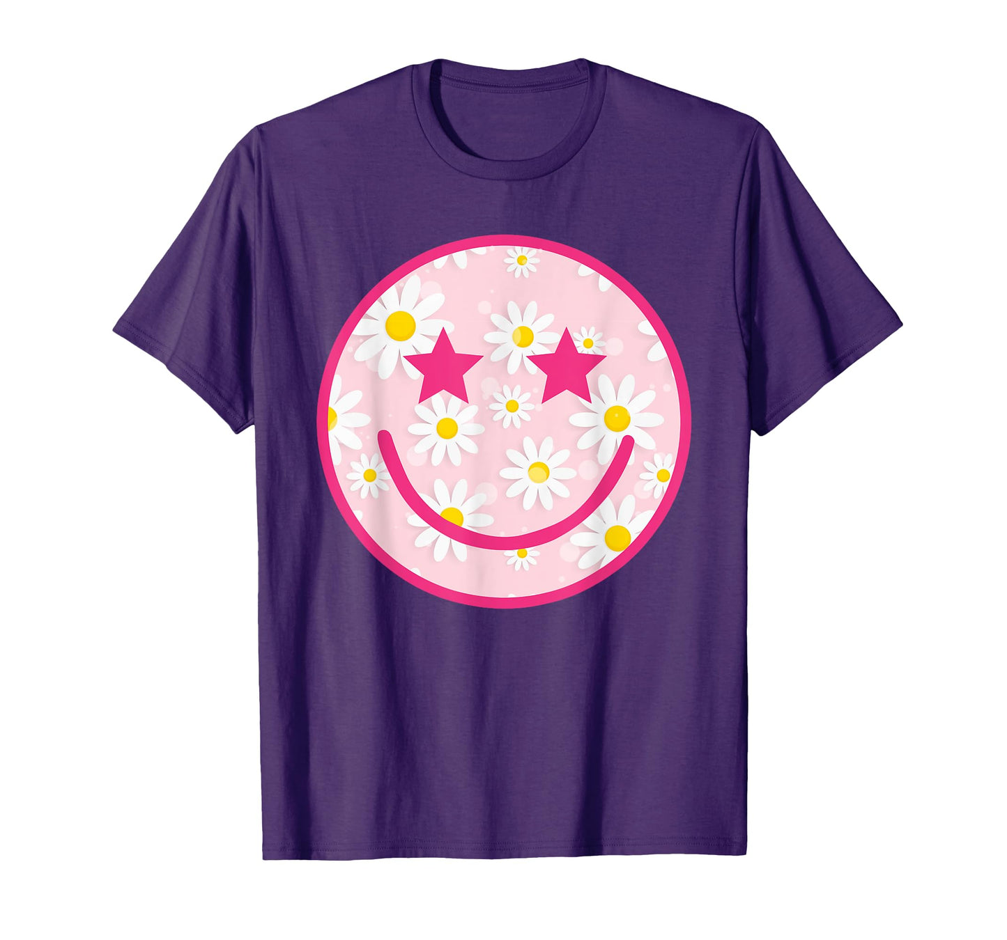 Funny Pink Happy Face Daisy Flower Smile Face Trendy T-Shirt