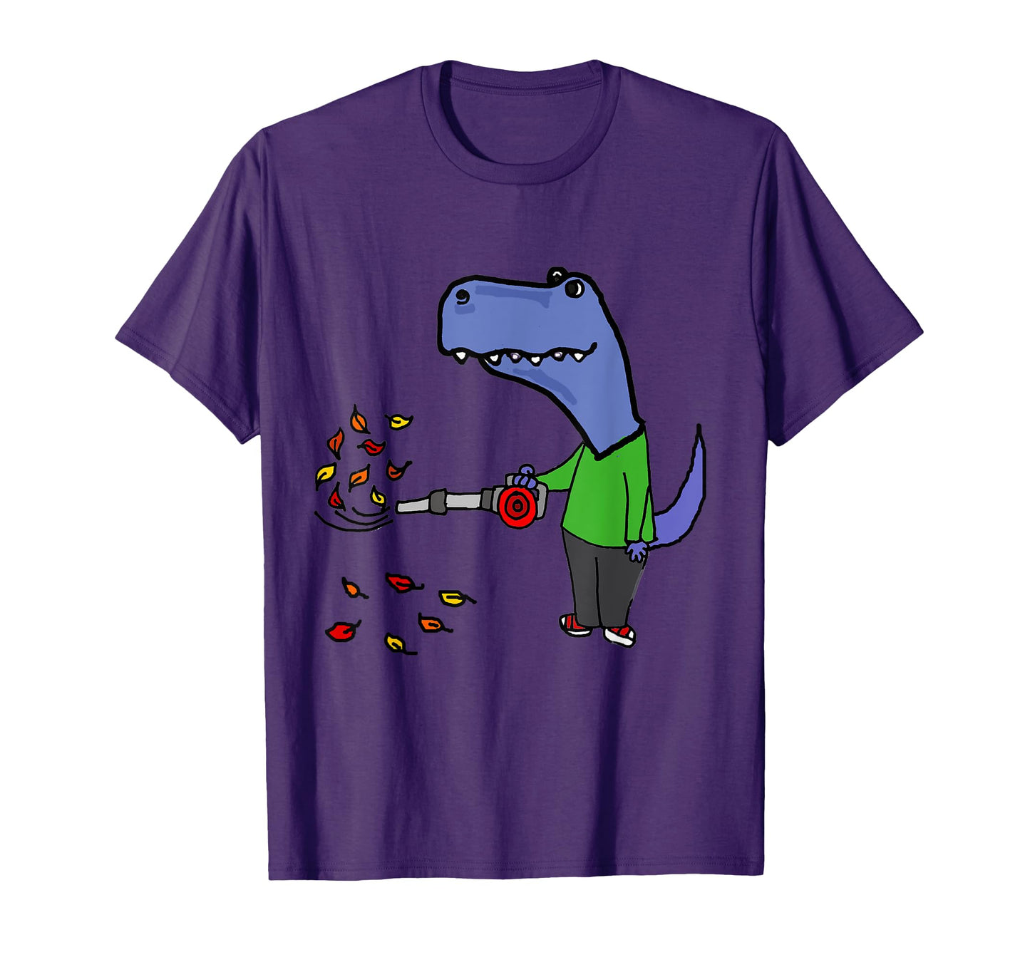 Smileteesall Funny T-rex Dinosaur using Leaf Blower Cartoon T-Shirt
