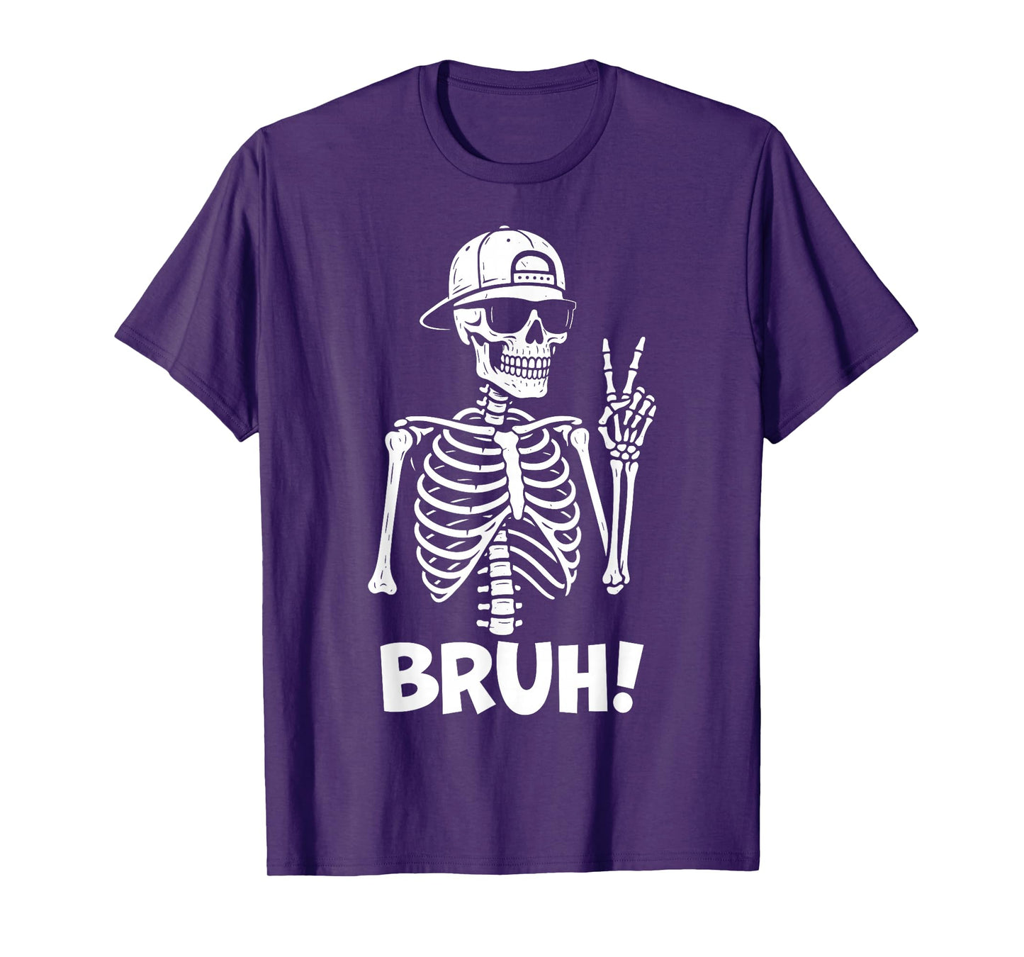 Bruh Skeleton Hand Peace Sign Halloween Skeleton Hand Sign T-Shirt