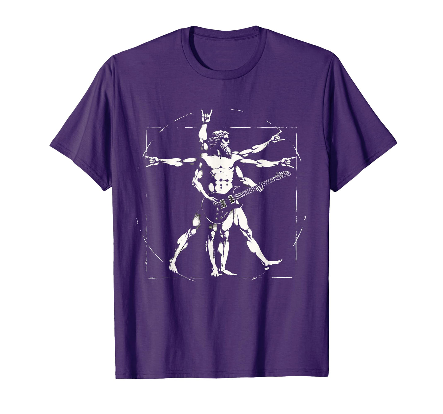 Retro Vitruvian Man Guitar Rock Men Women Funny Guitar T-Shirt