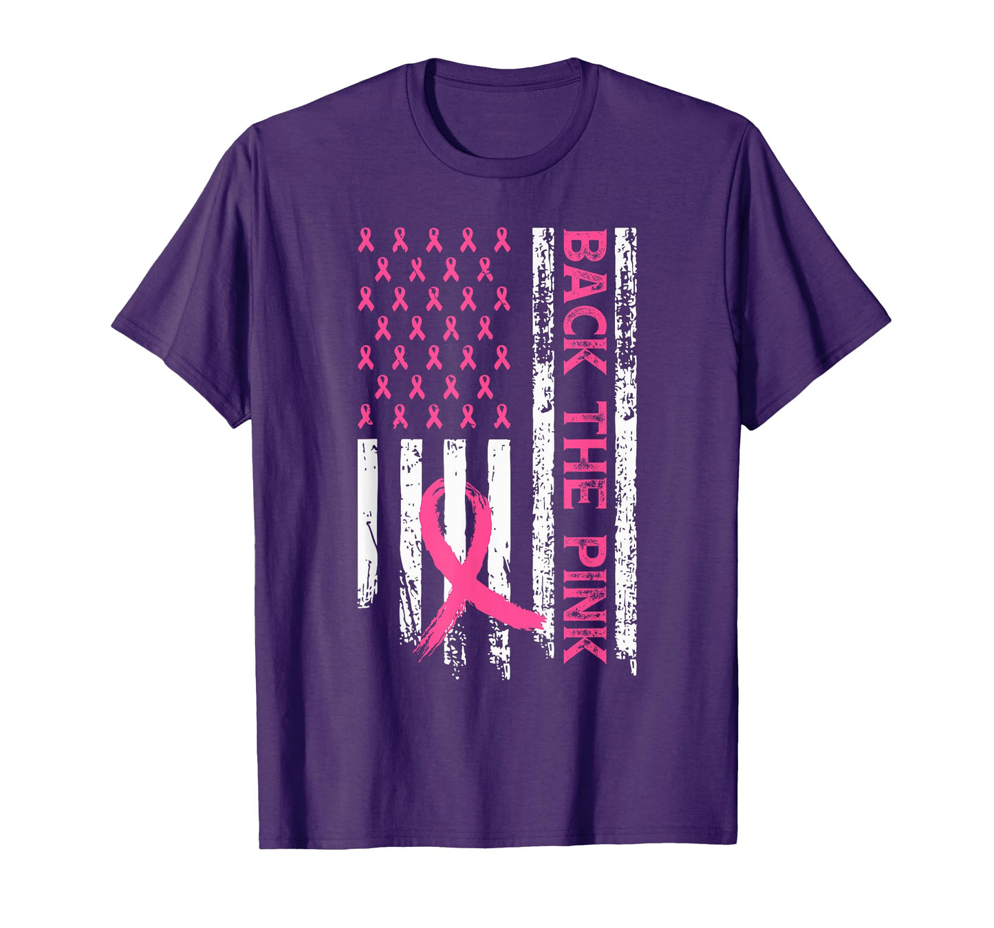 Back The Pink Ribbon USA American Flag Breast Cancer Support T-Shirt