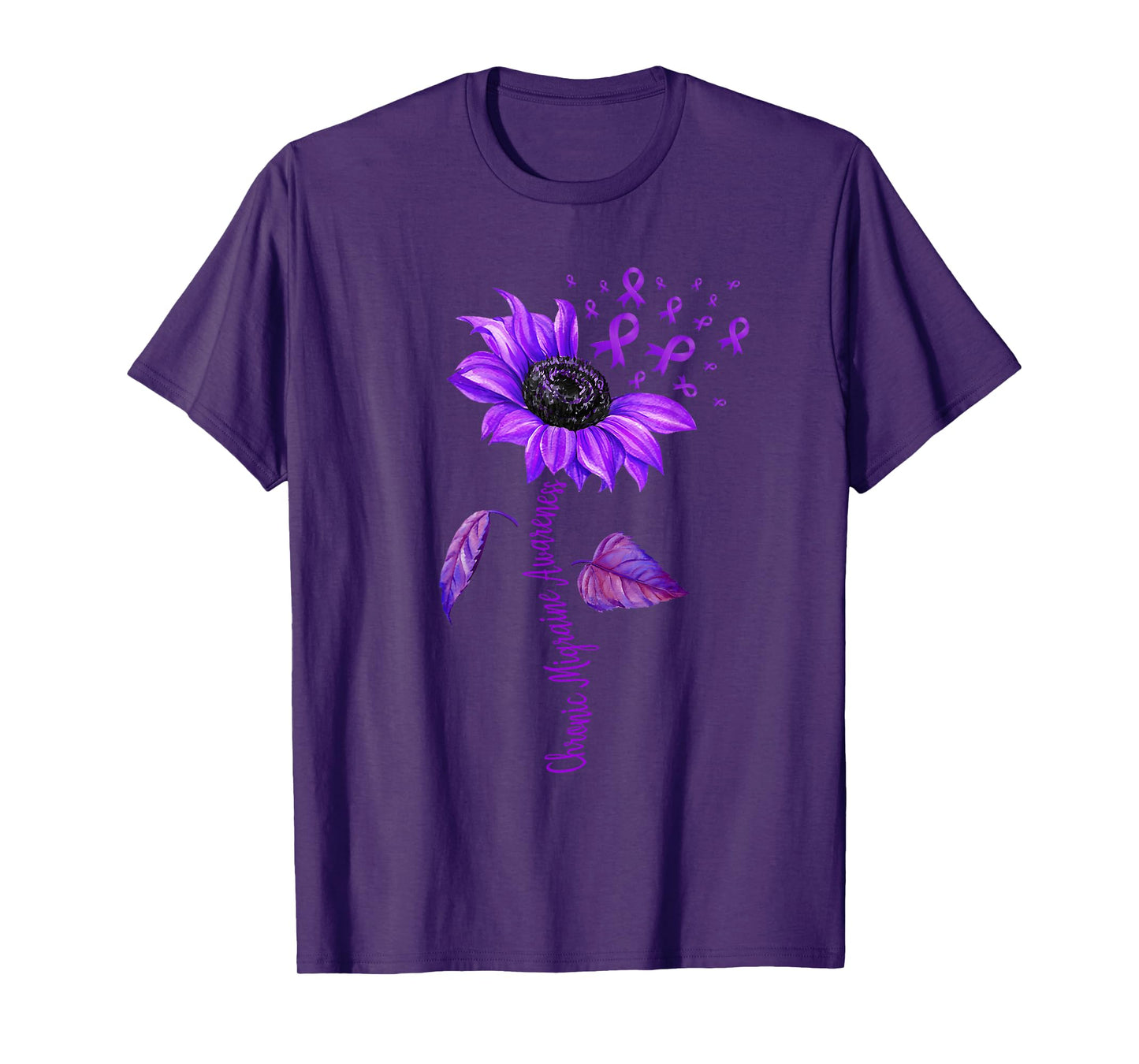Chronic Migraine Awareness Month Sunflower Purple Ribbon T-Shirt