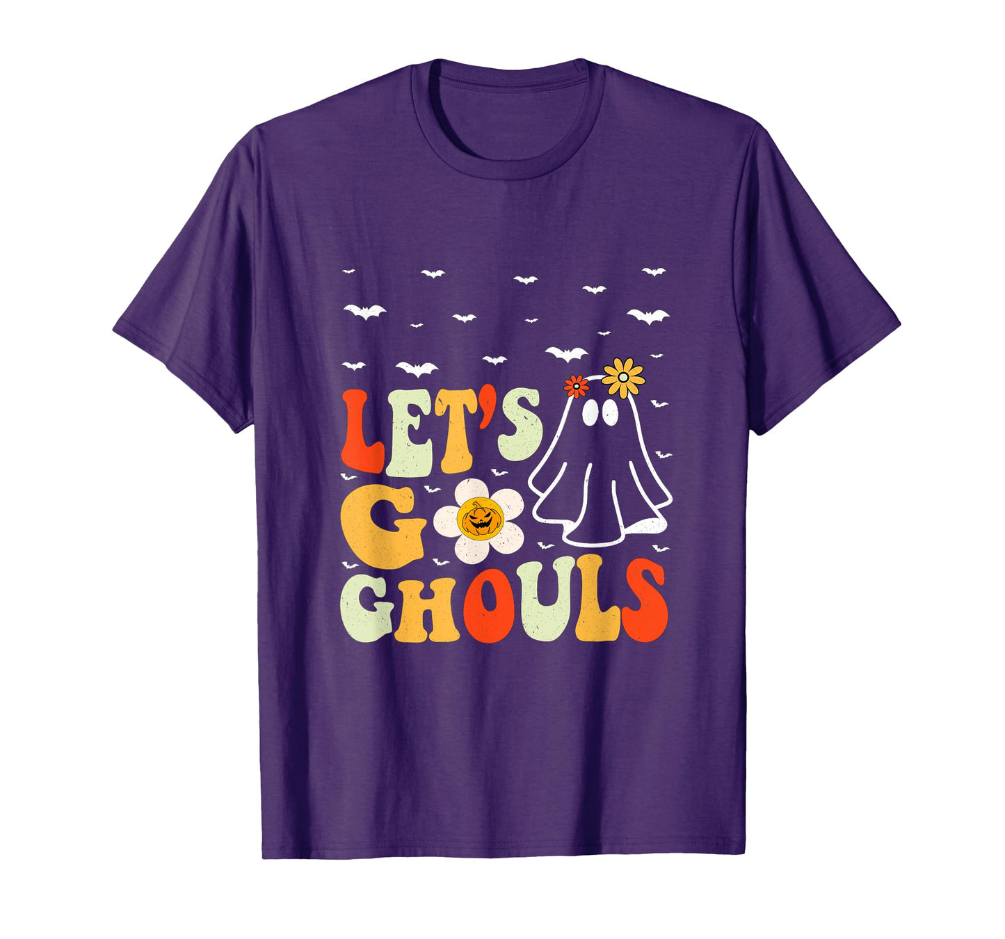 Halloween Lets Go Ghouls Ghost Retro Costume Women Girl Kids T-Shirt