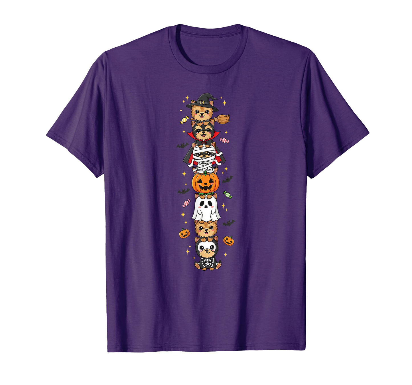 Yorkshire Terrier Witch Vampire Ghost Halloween Mens Womens T-Shirt
