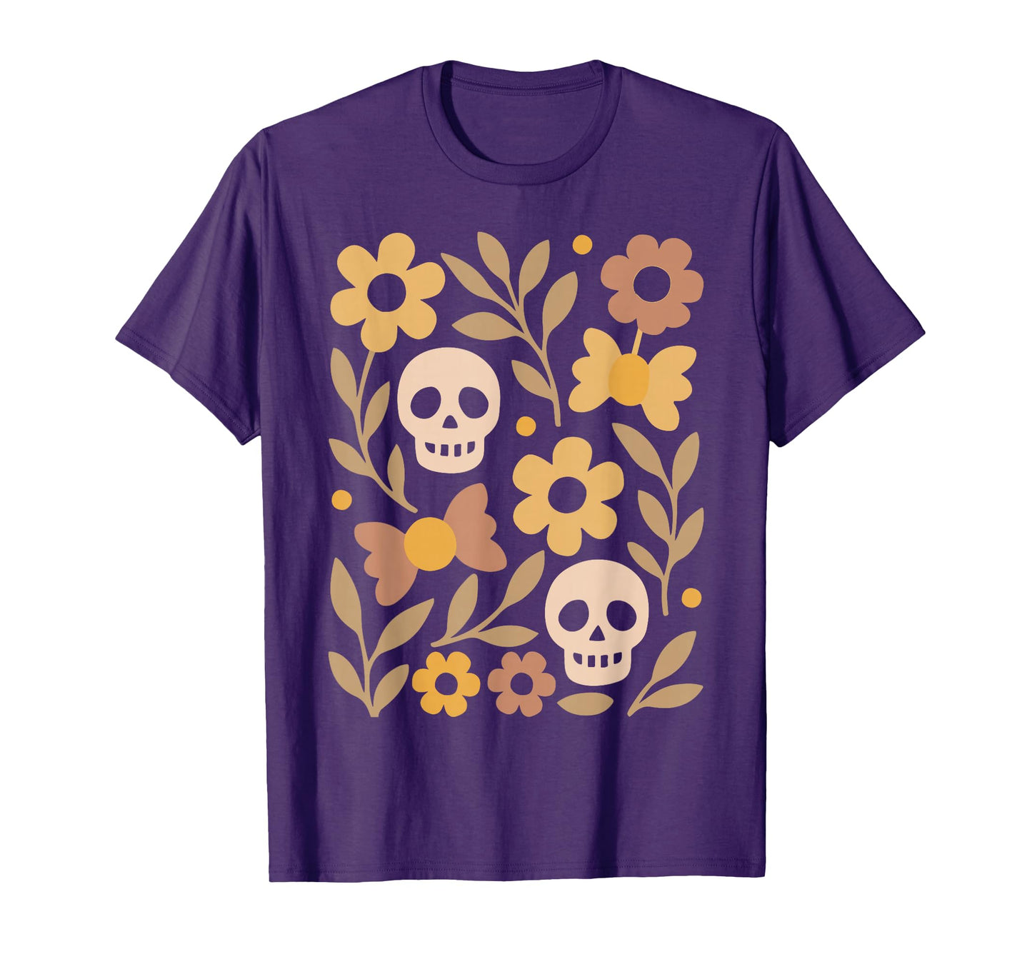 Halloween Skull and Floral Pattern Retro Autumn Spooky Shirt T-Shirt