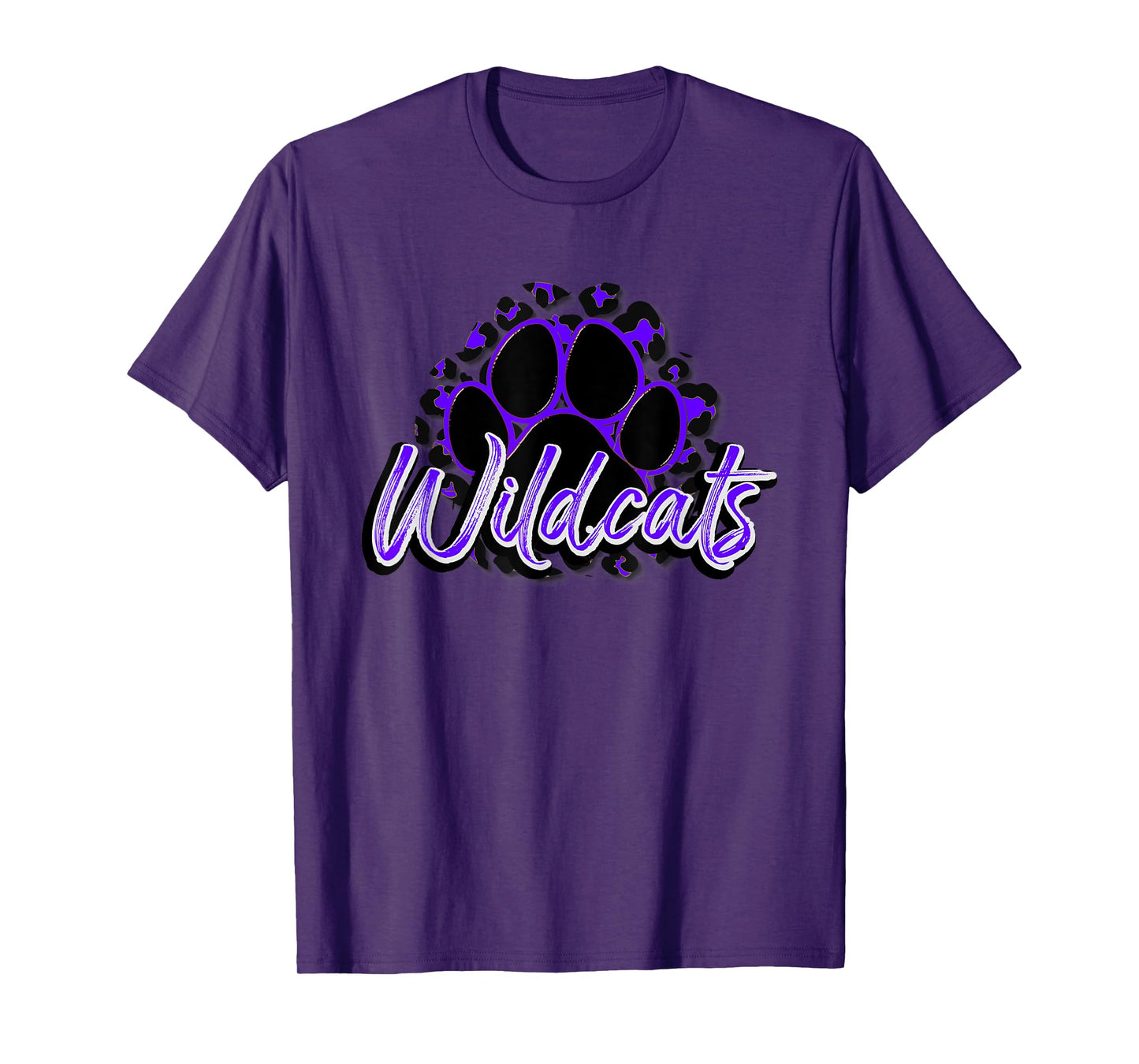Wildcats Purple Black Cheetah School Sports Fan Team Spirit T-Shirt