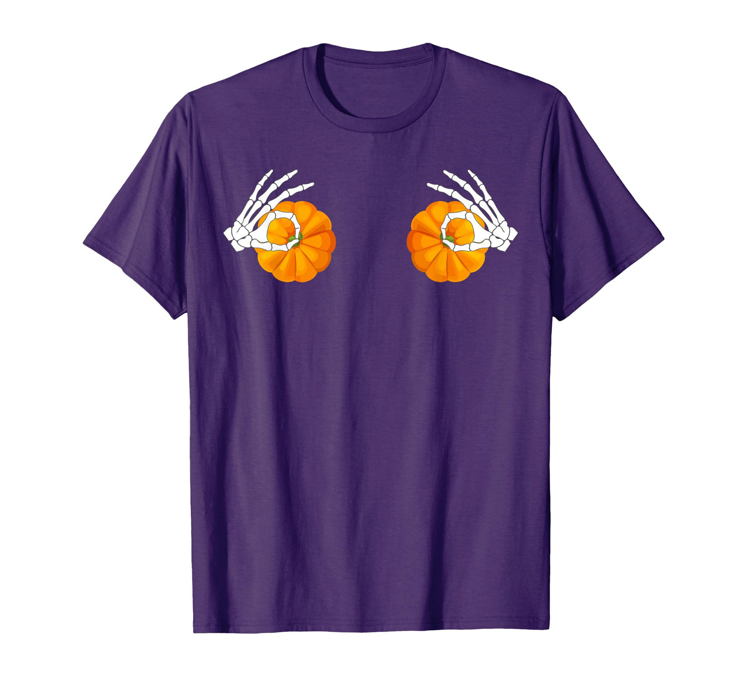 Halloween Bikini Boobs Bra Pumpkin Skeleton Hands Womens T-Shirt