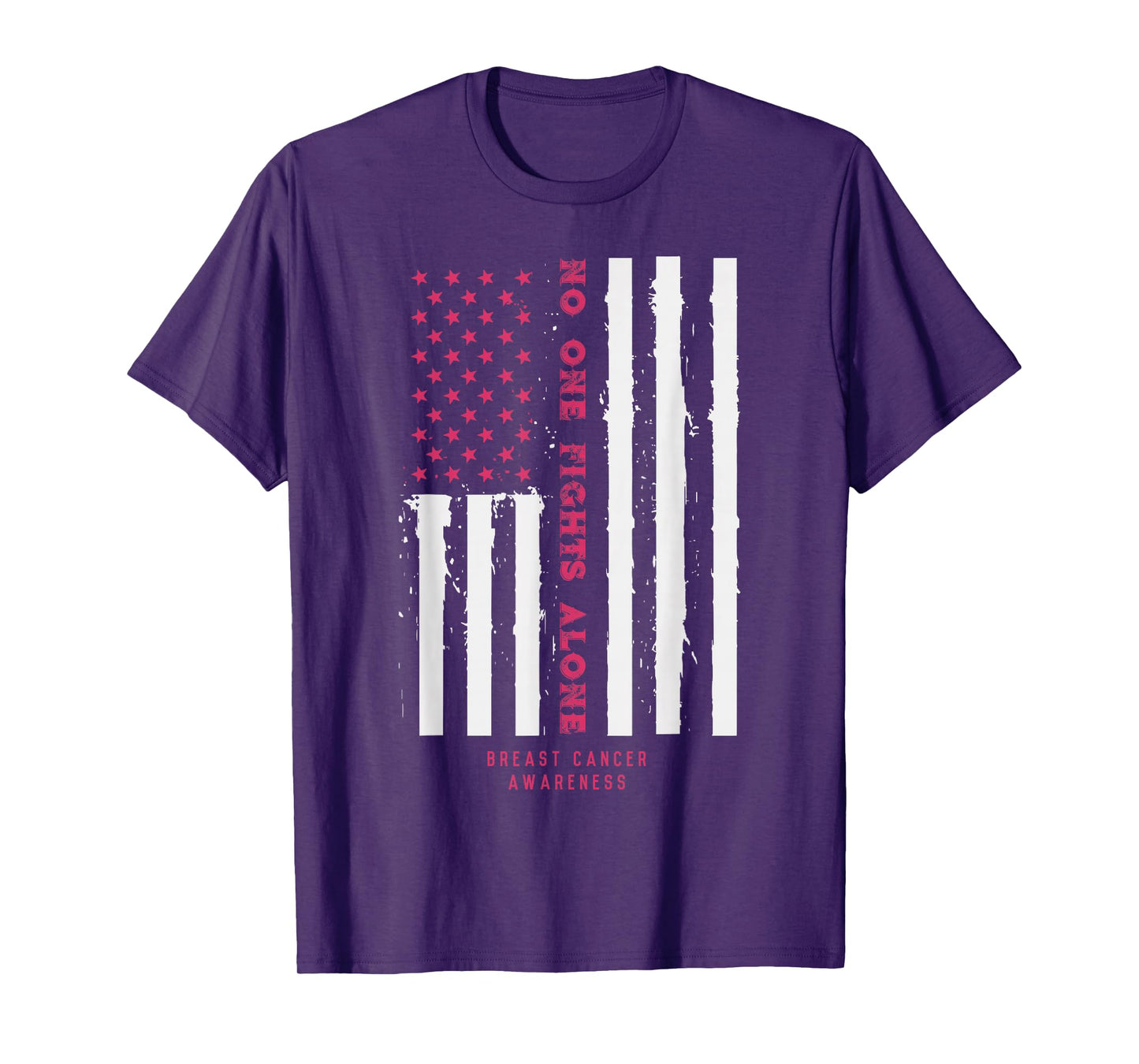 No One Fights Alone USA Flag Breast Cancer Awareness Gift T-Shirt