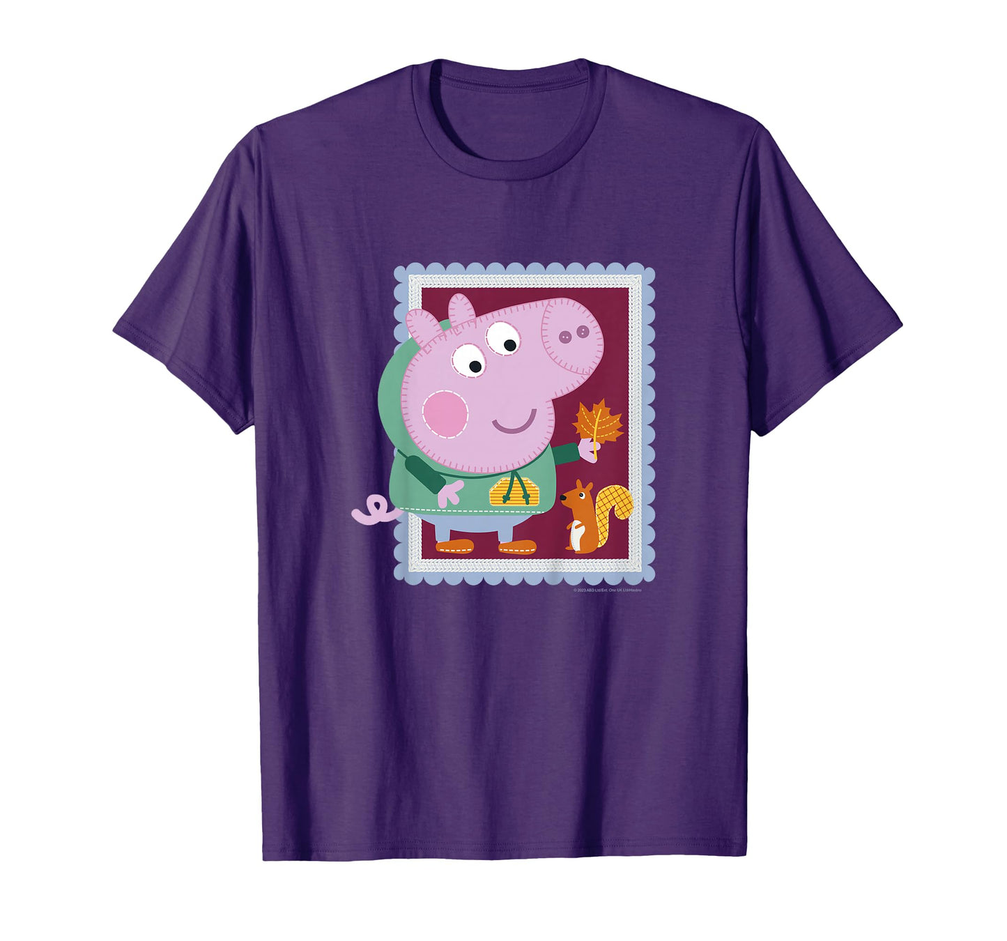 Kids Peppa Pig George & Squirrel Autumn Season Embroidered Stamp T-Shirt