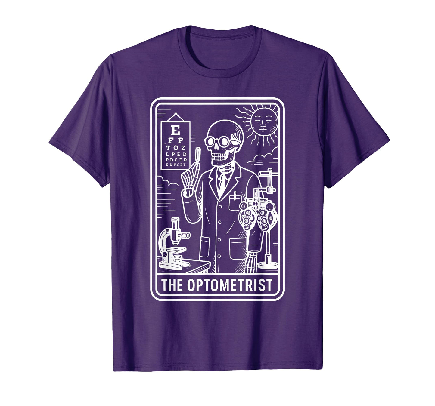 Funny Skeleton Optometrist Tarot Card Eye Doctor Halloween T-Shirt
