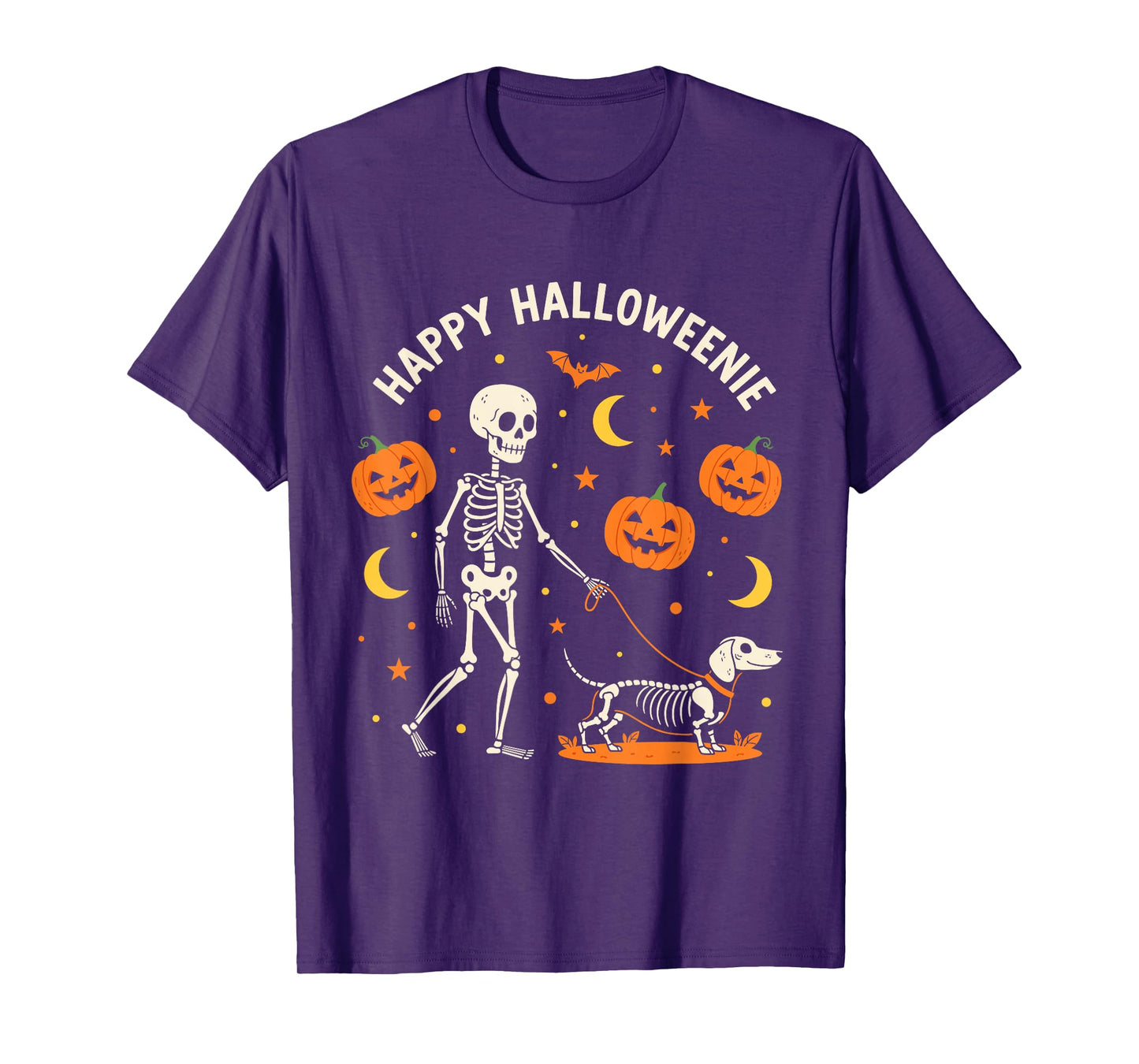 Happy Halloweenie Funny Halloween Skeleton Dachshund Dog T-Shirt
