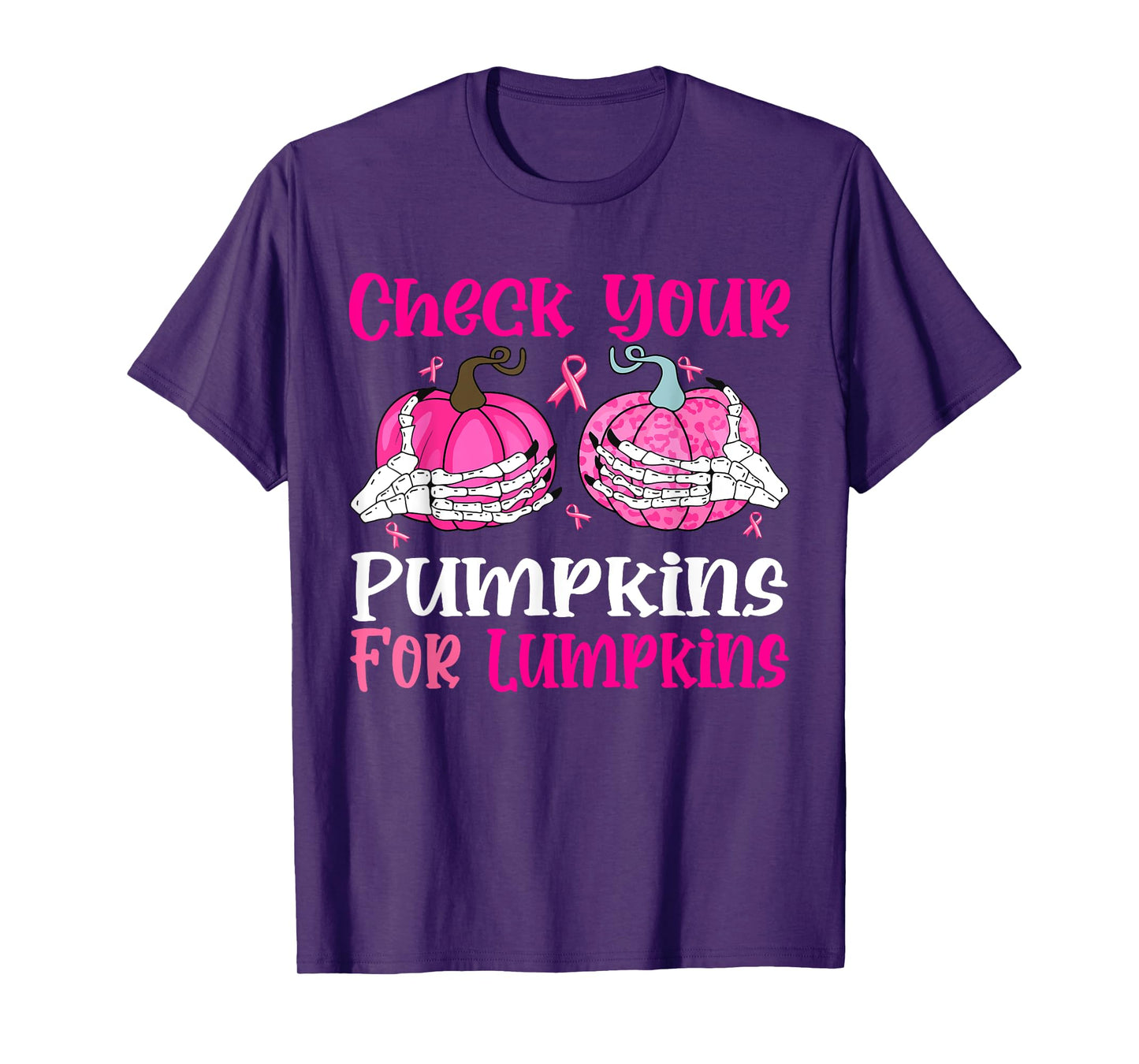 Check Your Pumpkins Breast Cancer Awareness Halloween Women T-Shirt