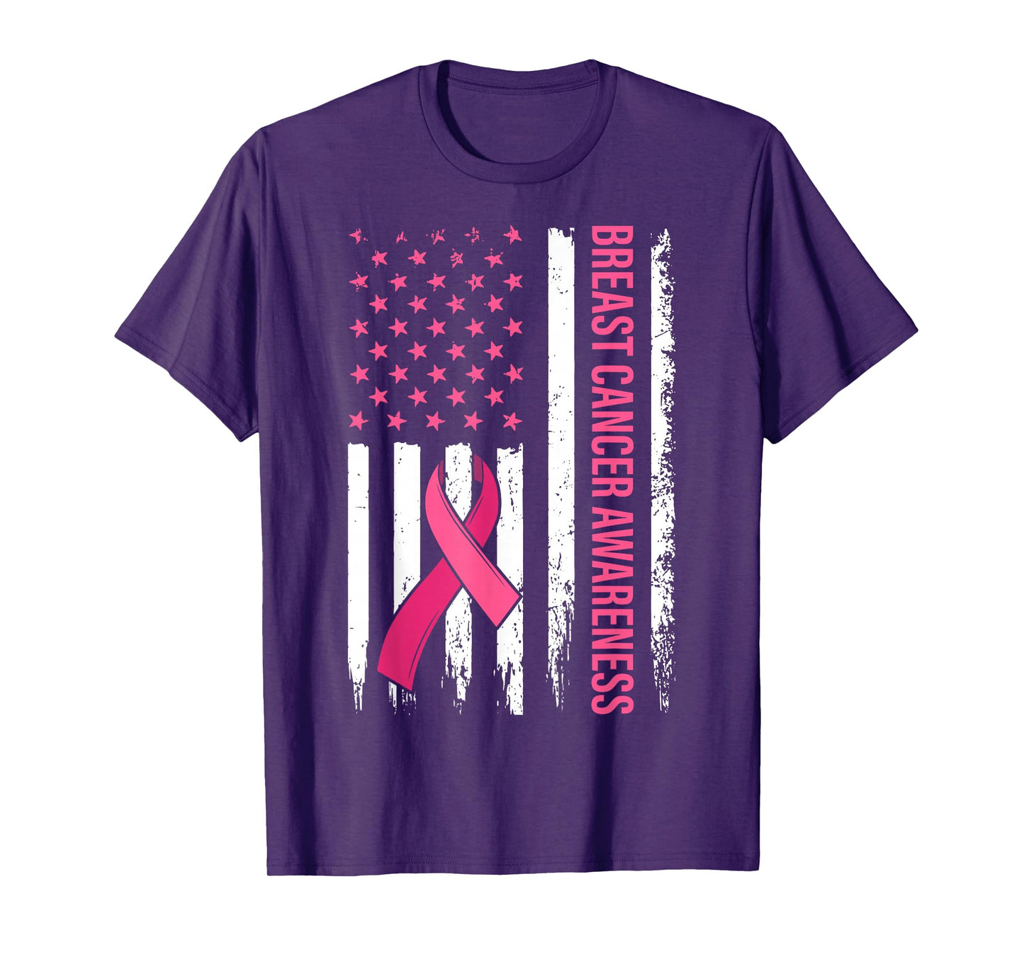 Warrior Survivor Breast Cancer Awareness Pink Ribbon US Flag T-Shirt