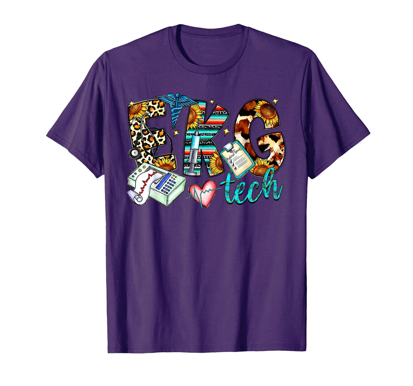 Retro Leopard EKG Tech Apparel Electrocardiogram Specialist T-Shirt