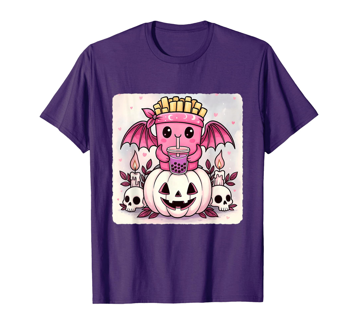 French Fries Bat Kawaii Pastel Goth Creepy Cute Skeleton T-Shirt