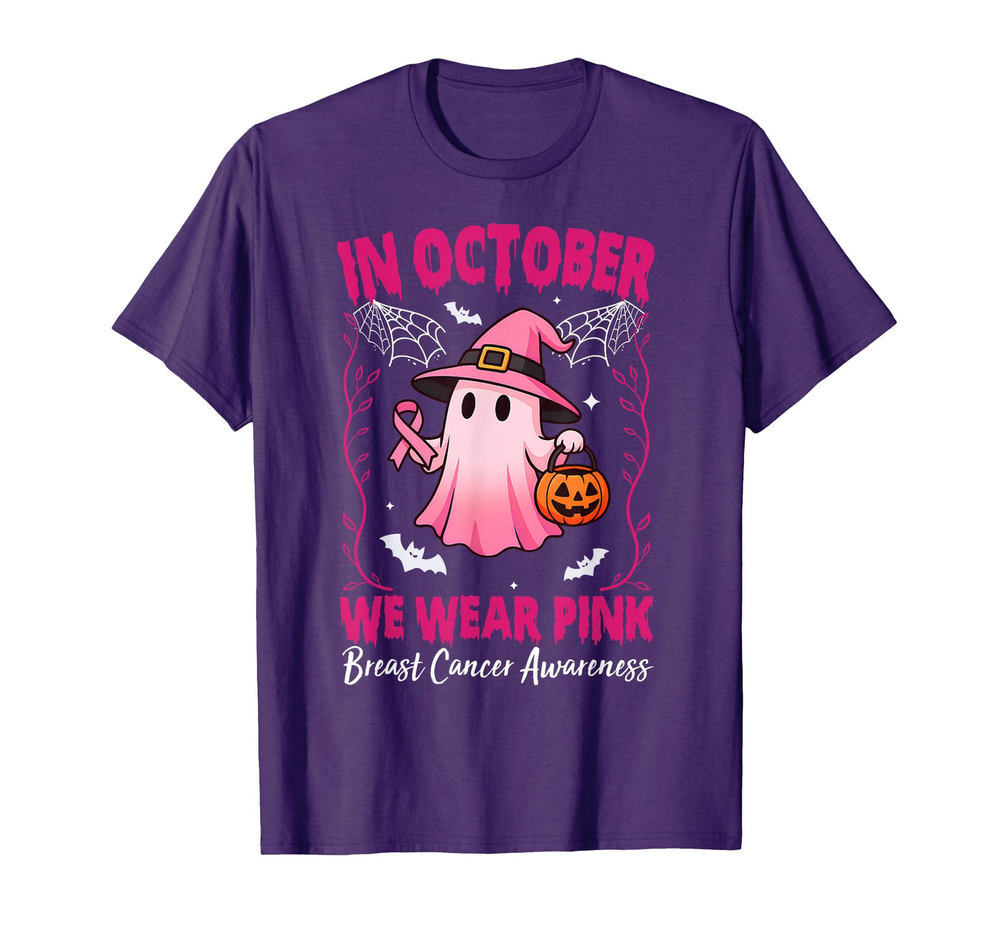 in October We Wear Pink Breast Cancer Awareness Halloween T-Shirt