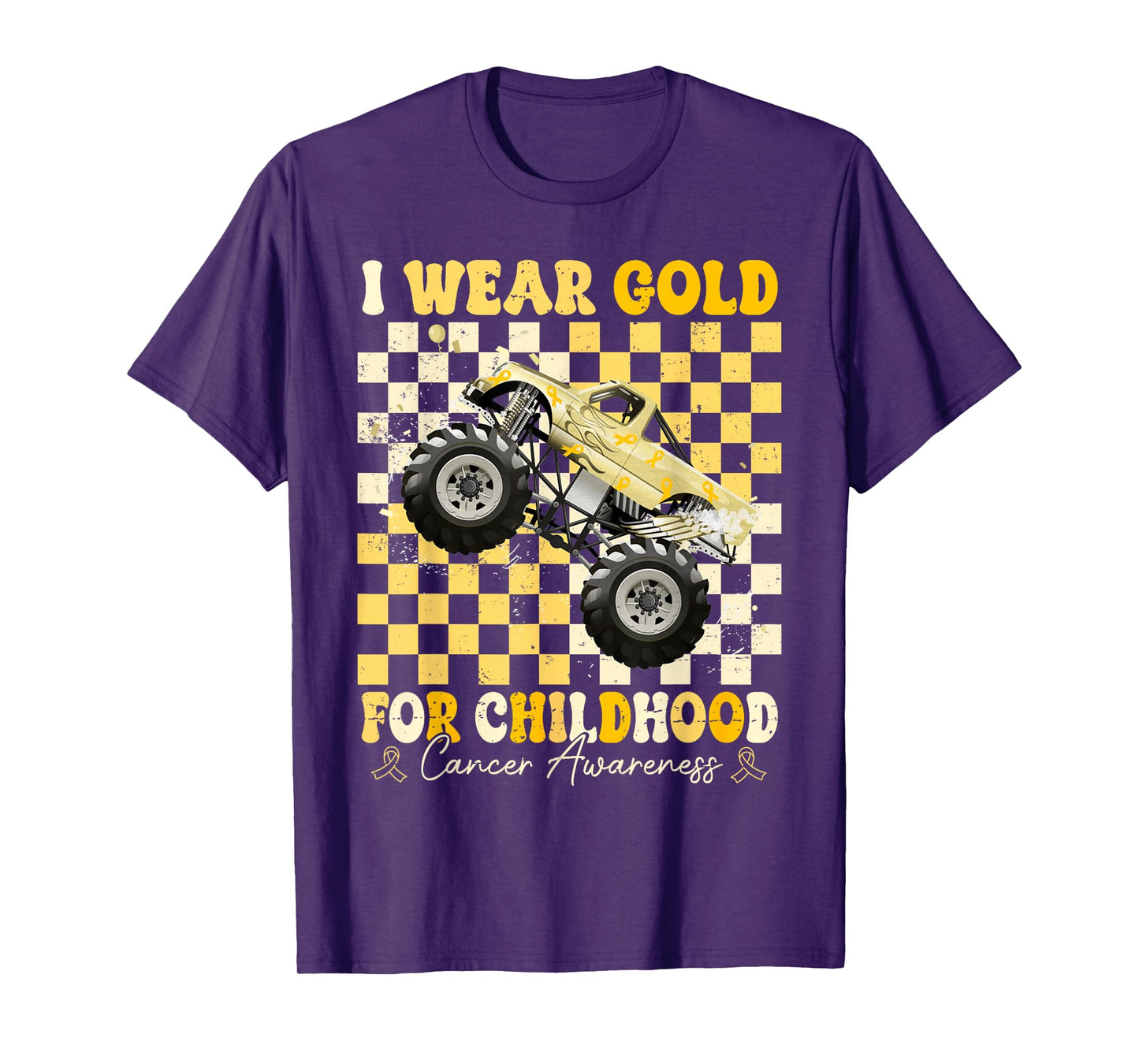 I Wear Gold for Childhood Cancer Awareness Monster Truck Kid T-Shirt