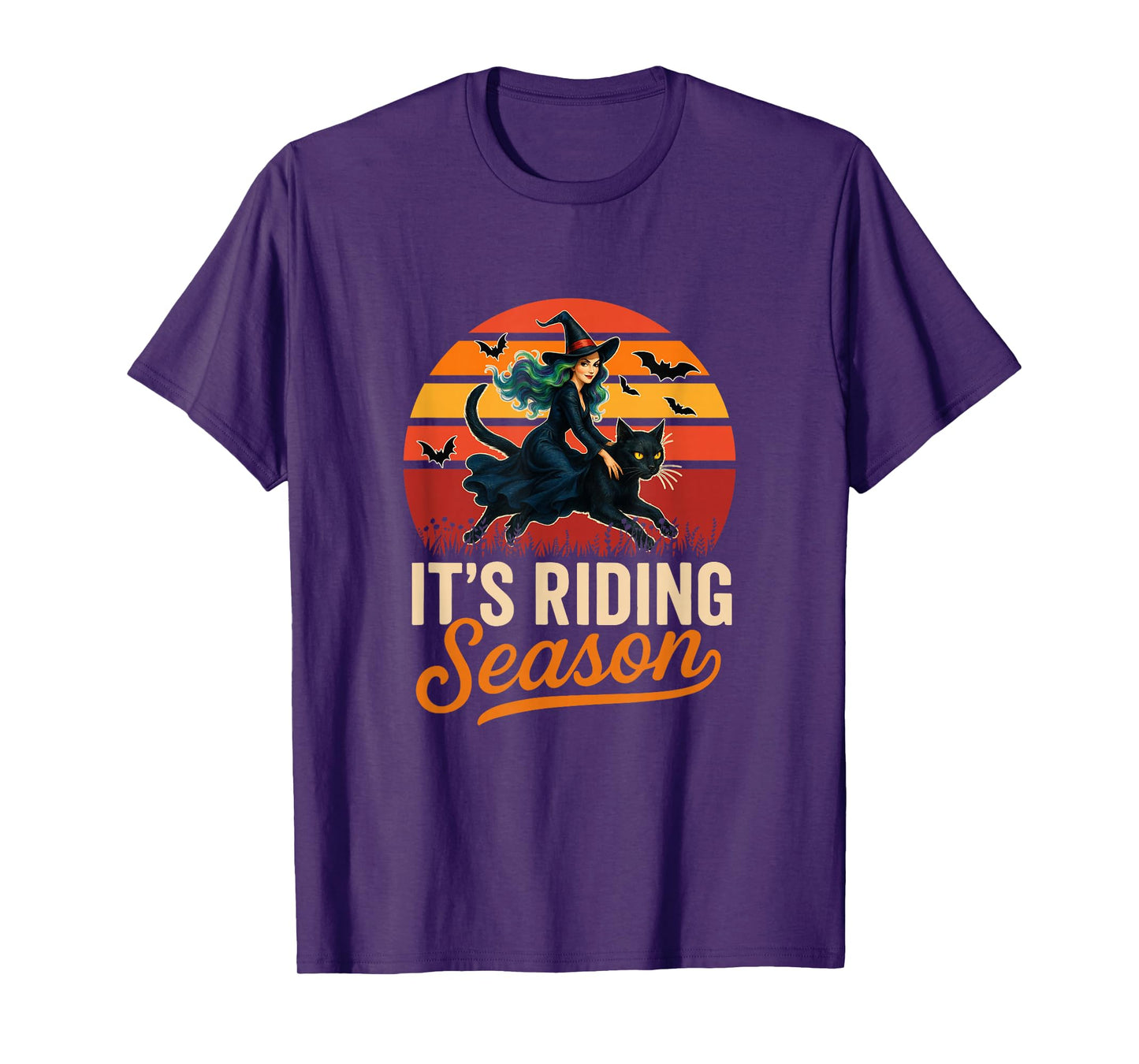 Vintage It's Riding Funny Season Halloween Witch Riding Cat T-Shirt